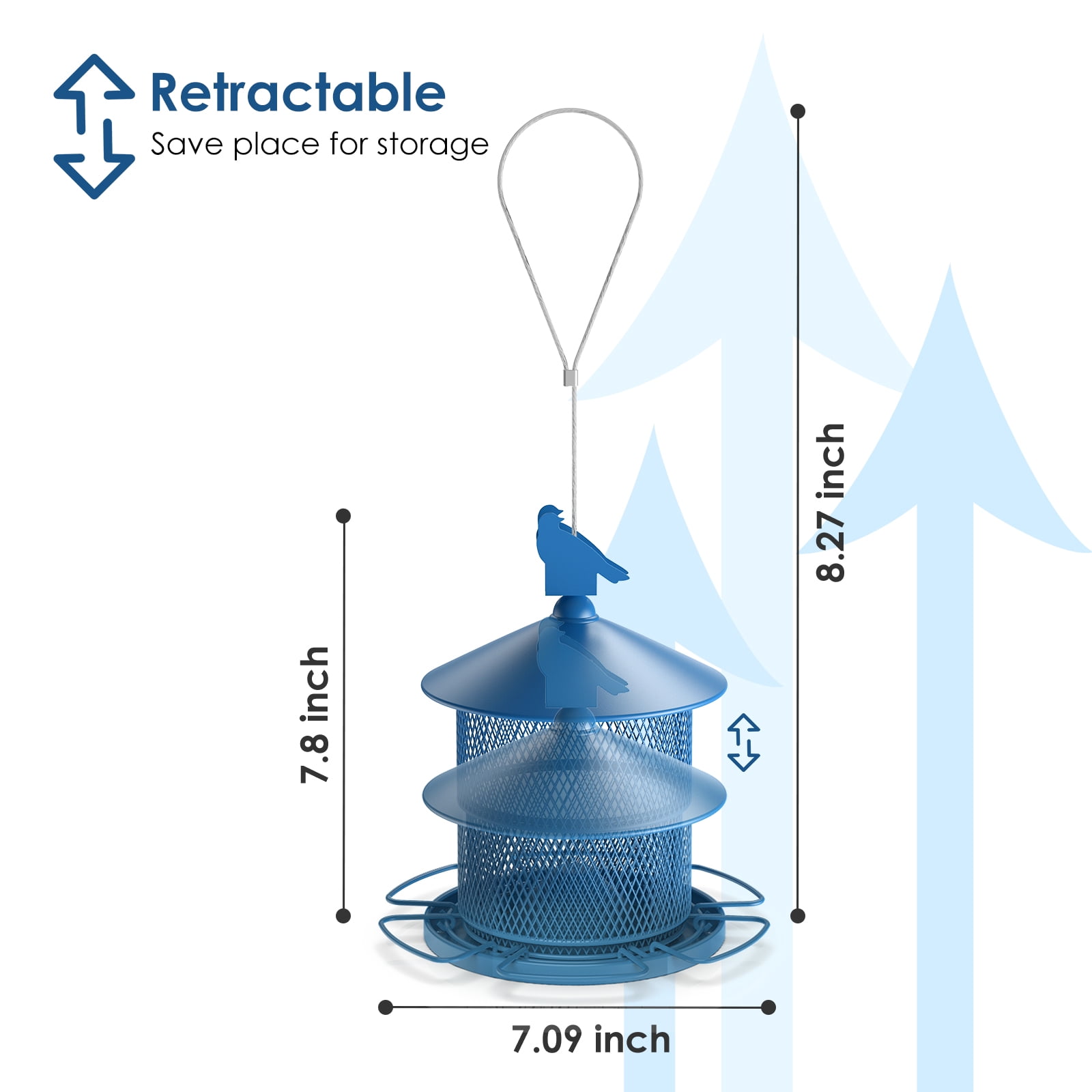 Digipettor Metal Wild Bird Feeder, Squirrel-Proof Hanging Seed Feeder for Garden and Yard (Blue, 4 lb) oarpn