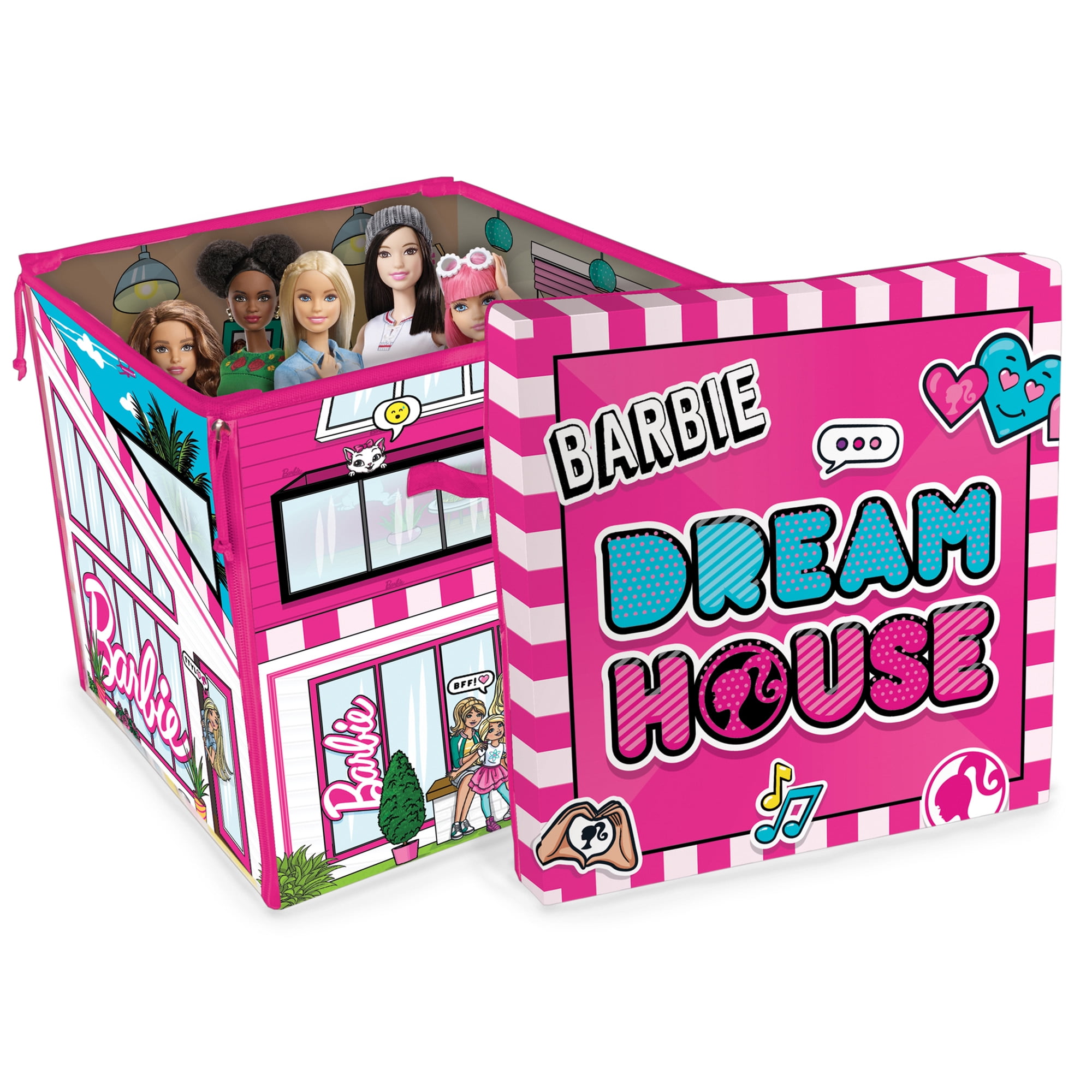 Tara Toys Barbie Dreamhouse ZipBin Toy Storage Box and Playmat (Pink, 12 in x 12 in x 12 in) kvyr5