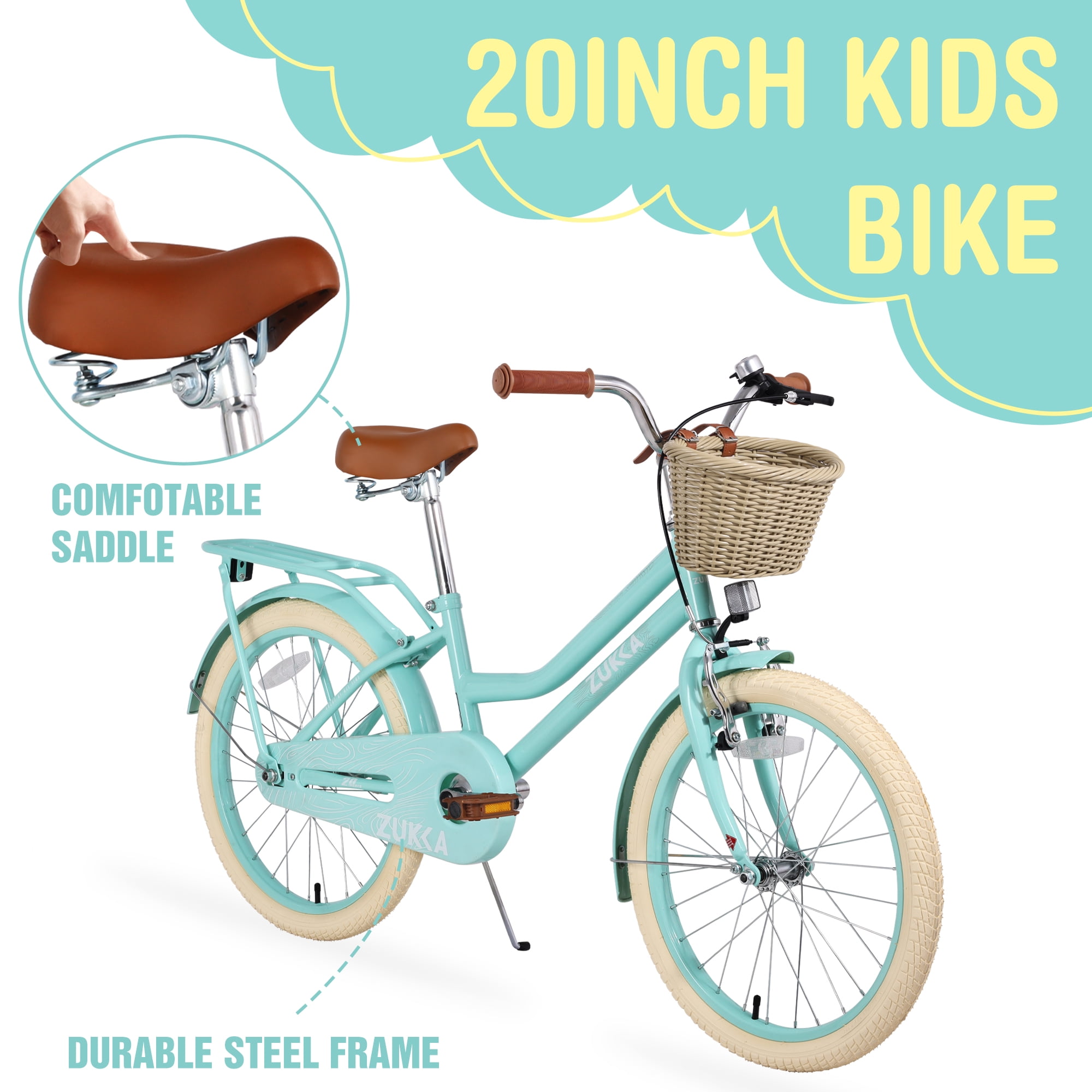SHINPT 20-inch Girls Bicycle with Basket and Rear Rack, Lightweight Carbon Steel Frame (Mint Green, 20 in) tts25