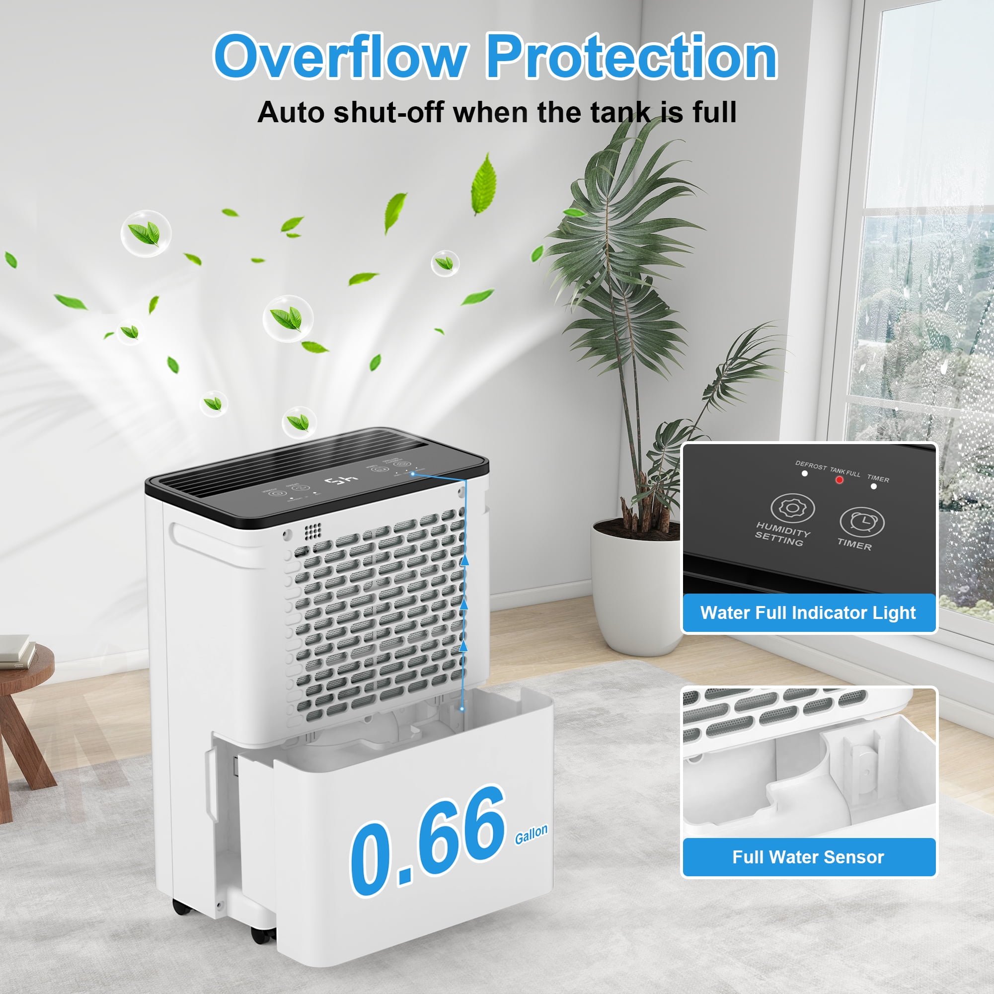 AIRFIRE Dehumidifier for Home and Basement, Efficient Moisture Removal with Drain Hose and Humidity Sensor (19 Pint, 0.66 gal) 93ye1