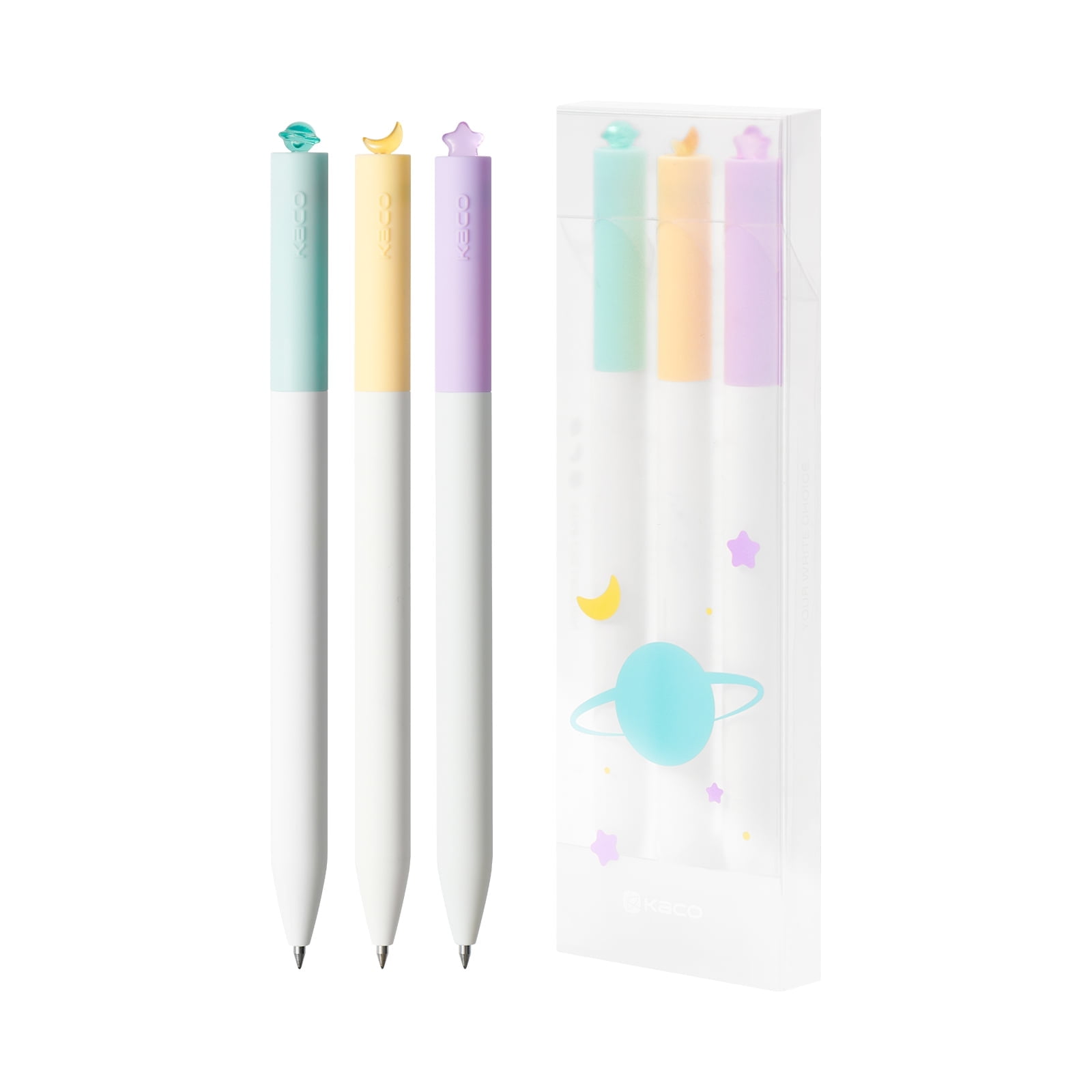 Kaco FIRST Gel Pens Aesthetic Planet Series Fine Point Writing Pens (Black Ink, 3 Pack) spqv6