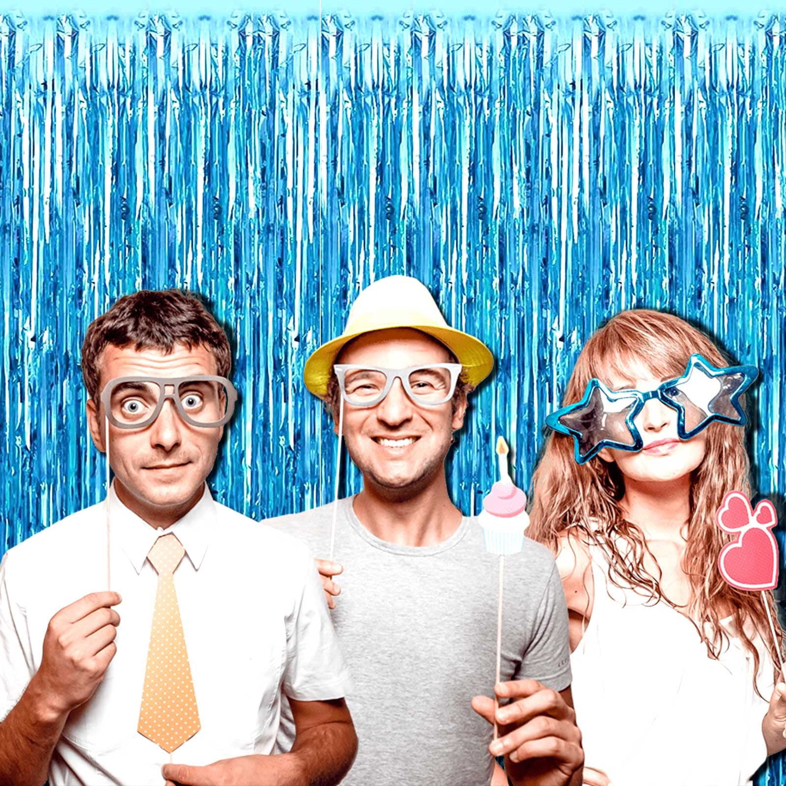 Gogcaro Foil Fringe Backdrop Curtains, Metallic Tinsel Streamers for Party Decorations (Lake Blue, 3 Pack, 3.2 ft x 9.8 ft) 8riwb