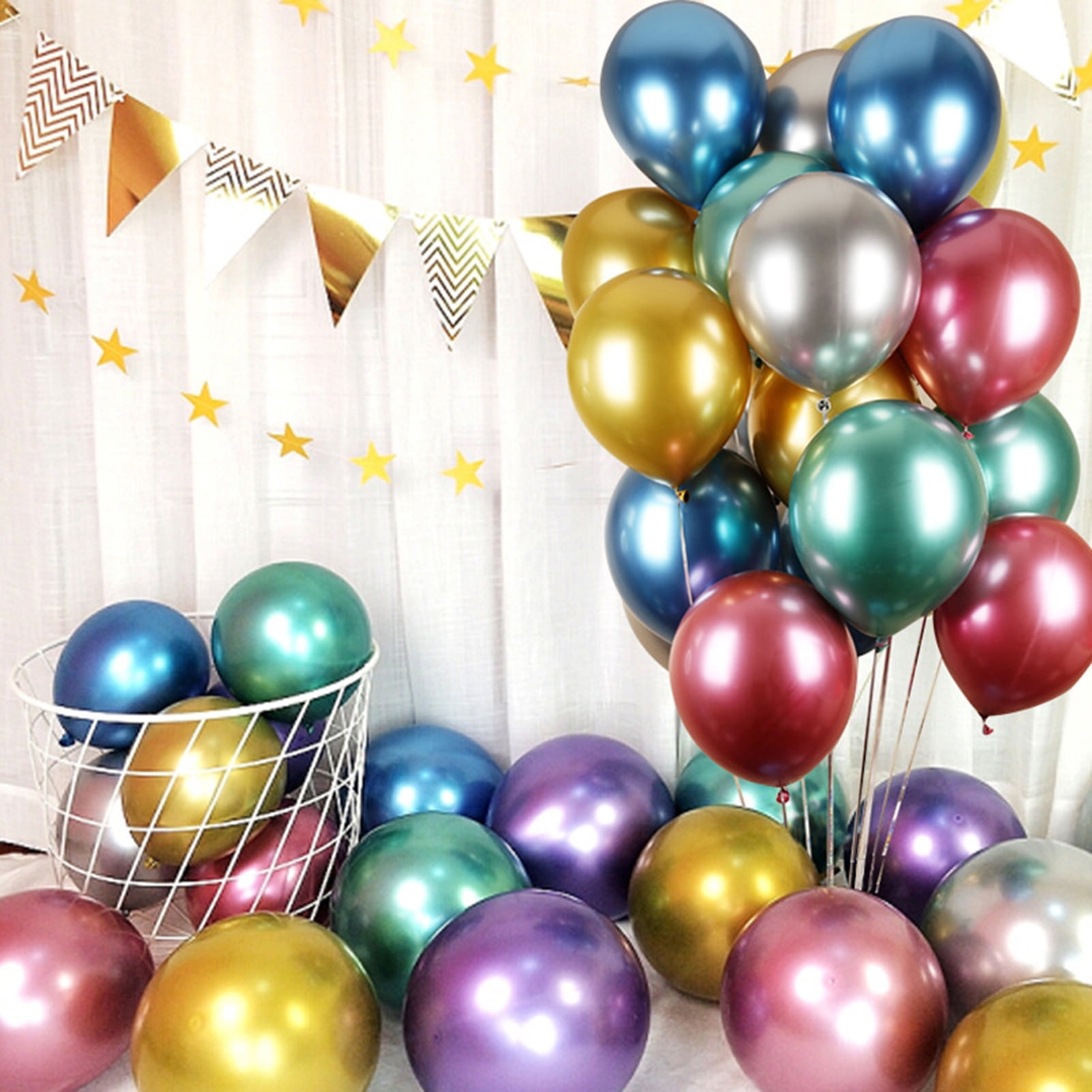 Mightlink Metallic Latex Balloons for Party Decoration, Shiny Tear-Resistant Decor for Weddings and Birthdays (Multi-color, 50 Pack, 5 in) jf8vo