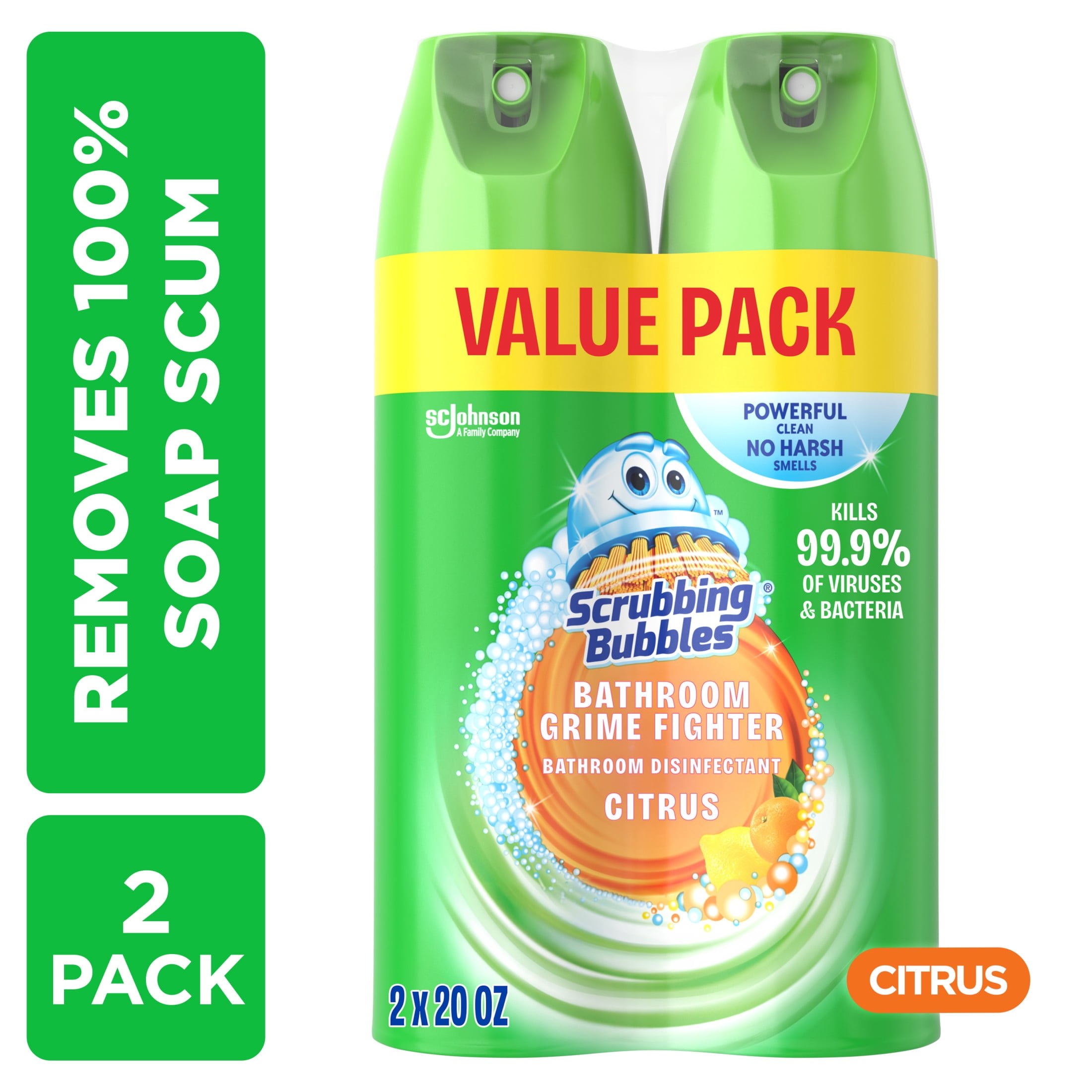 Scrubbing Bubbles Bathroom Grime Fighter Disinfectant Spray, Citrus Scent (20 oz, 2 Pack) yhl3v