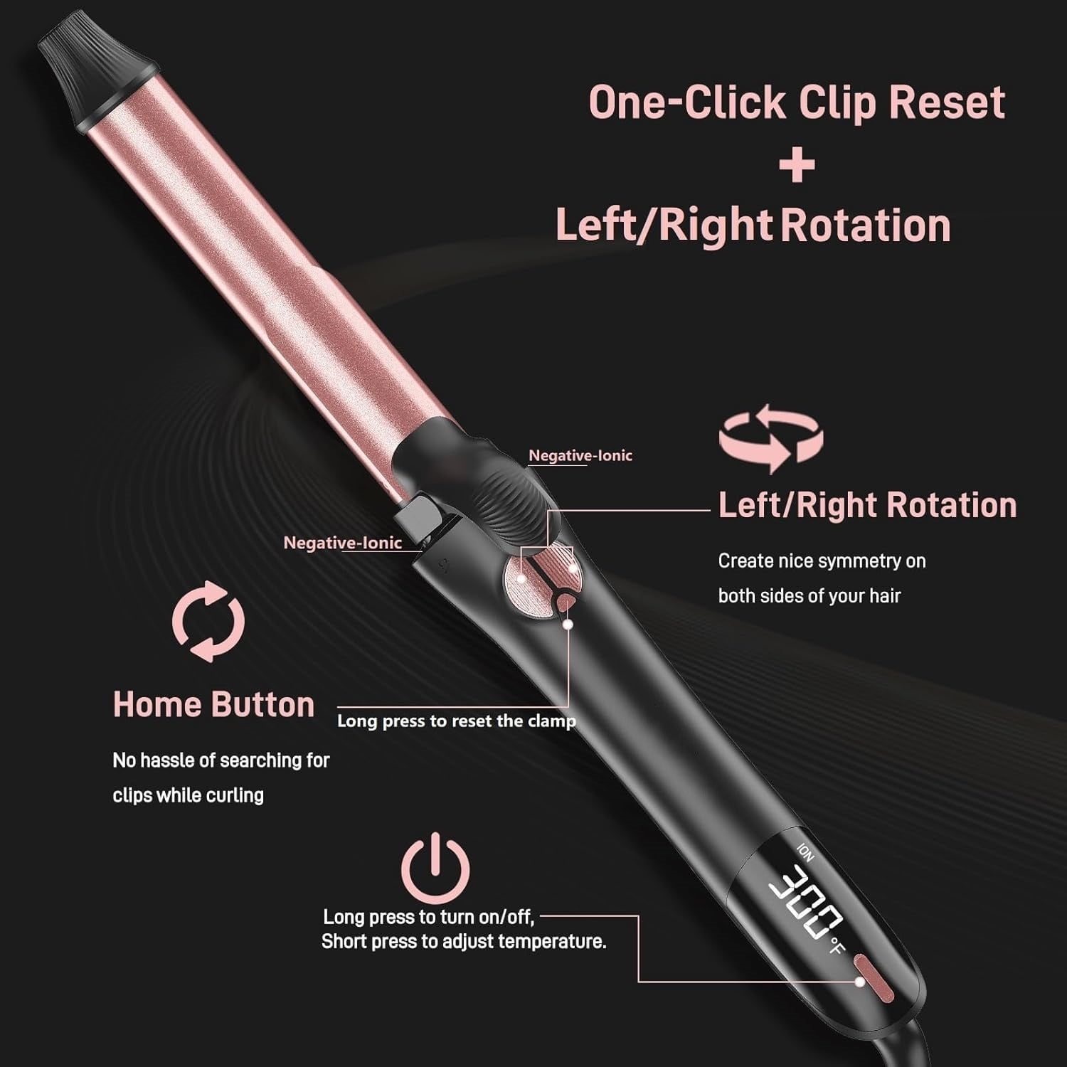 Professional 3-in-1 Automatic Rotating Curling Iron Set with Interchangeable Ceramic Barrels (Black, 0.75 in, 1 in, 1.25 in) du7s8
