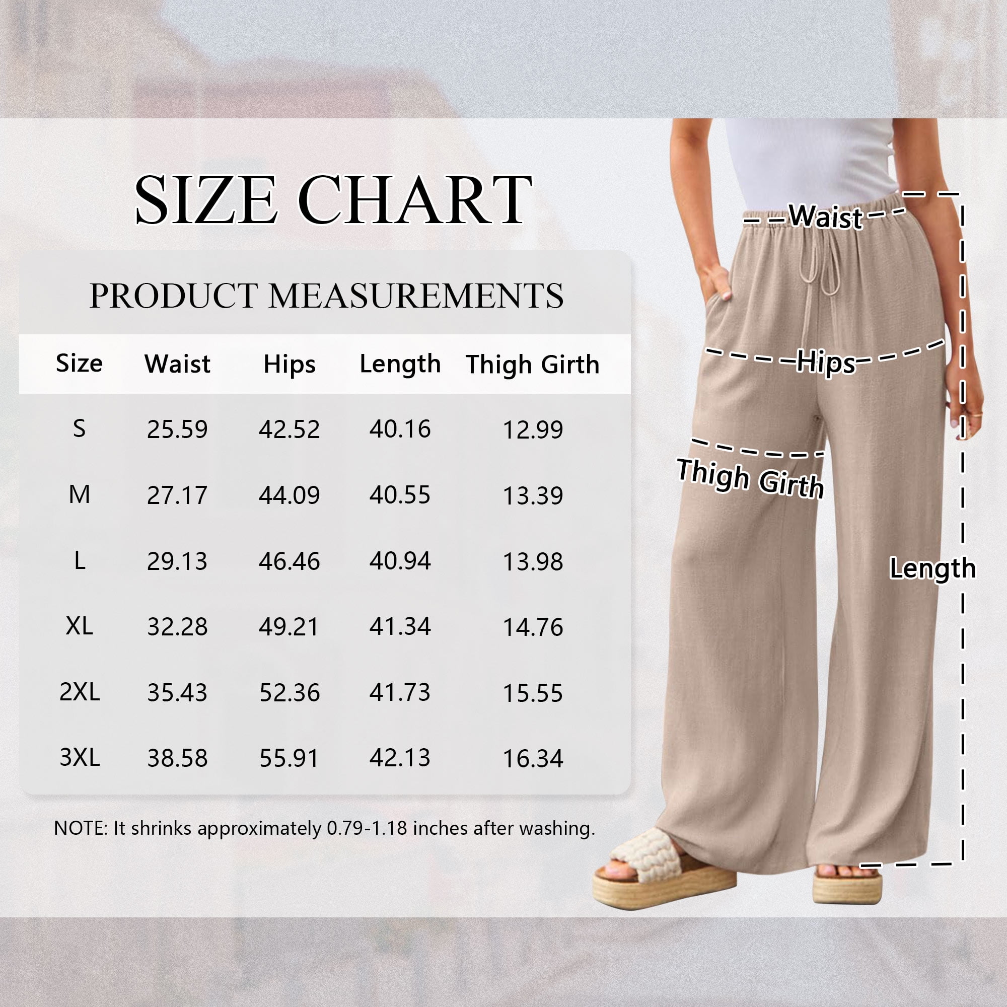 Temofon Women's Wide Leg Linen Pants Casual Summer Palazzo Trousers with Pockets and Drawstring (Beige, L) wuxc6