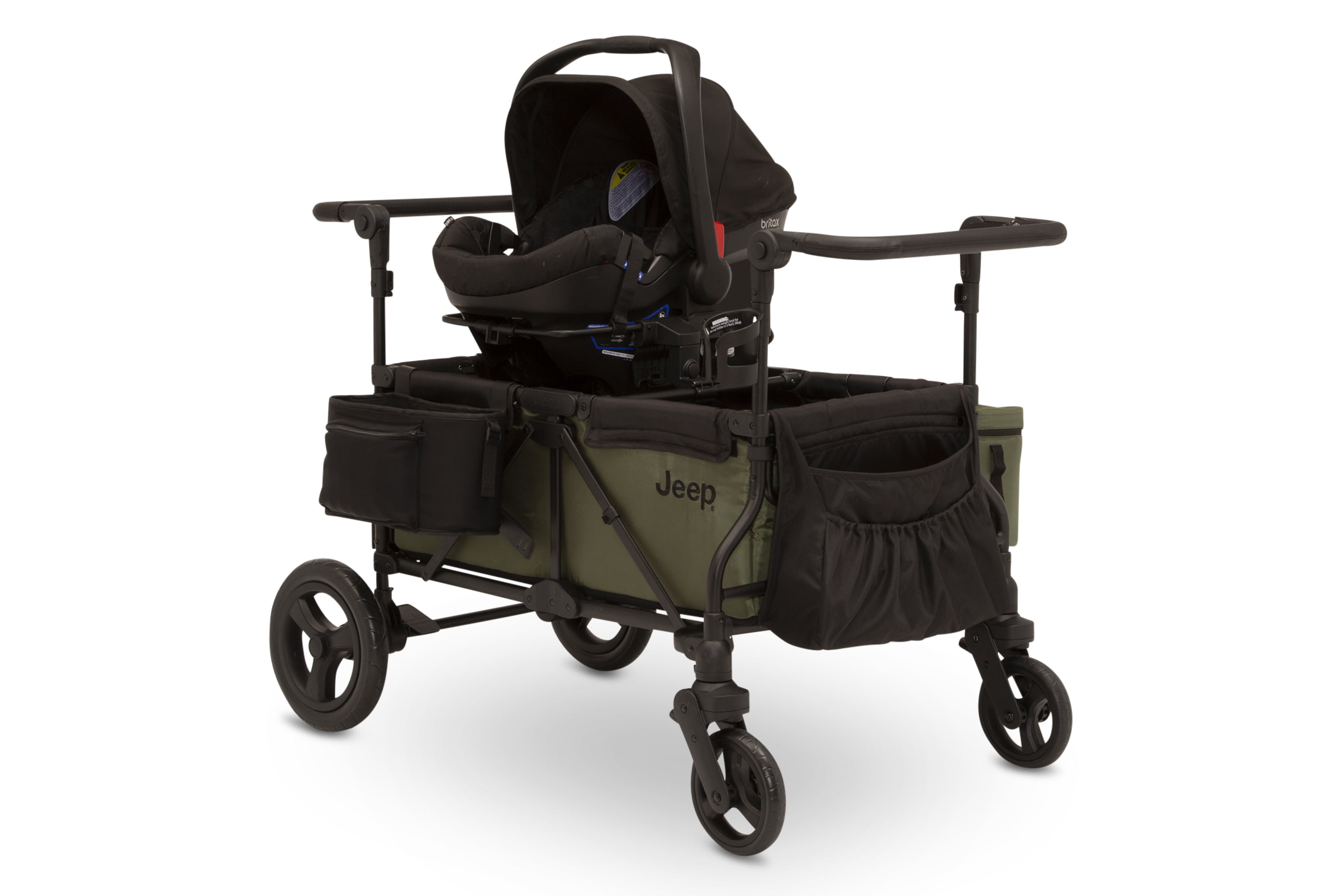 Jeep Deluxe Wrangler Wagon Stroller for 2 Kids, All-Terrain Wheels, Cooler Bag & Canopy (Green, 46 in L x 29 in W x 46 in H) i5nvc
