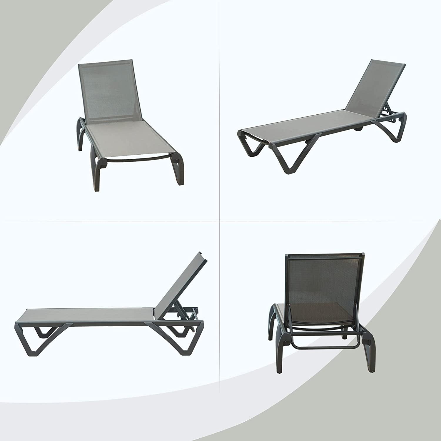 Domi Outdoor Living Adjustable Chaise Lounge Chairs with Wheels (Grey, Set of 2) w9j23