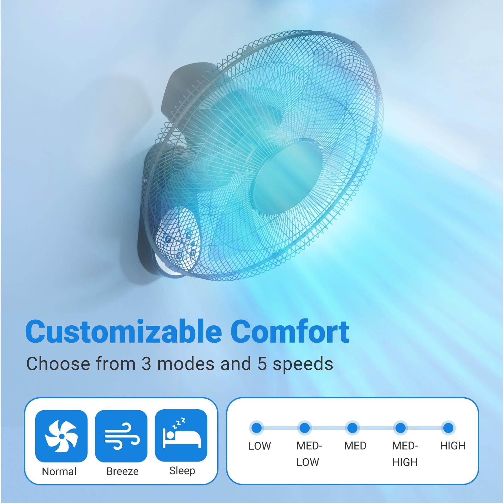 TaoTronics Wall-Mount Fan with Remote, 16 in Oscillating Cooling Fan with 5 Speeds and 3 Modes (Black, 16 in) bg9ne
