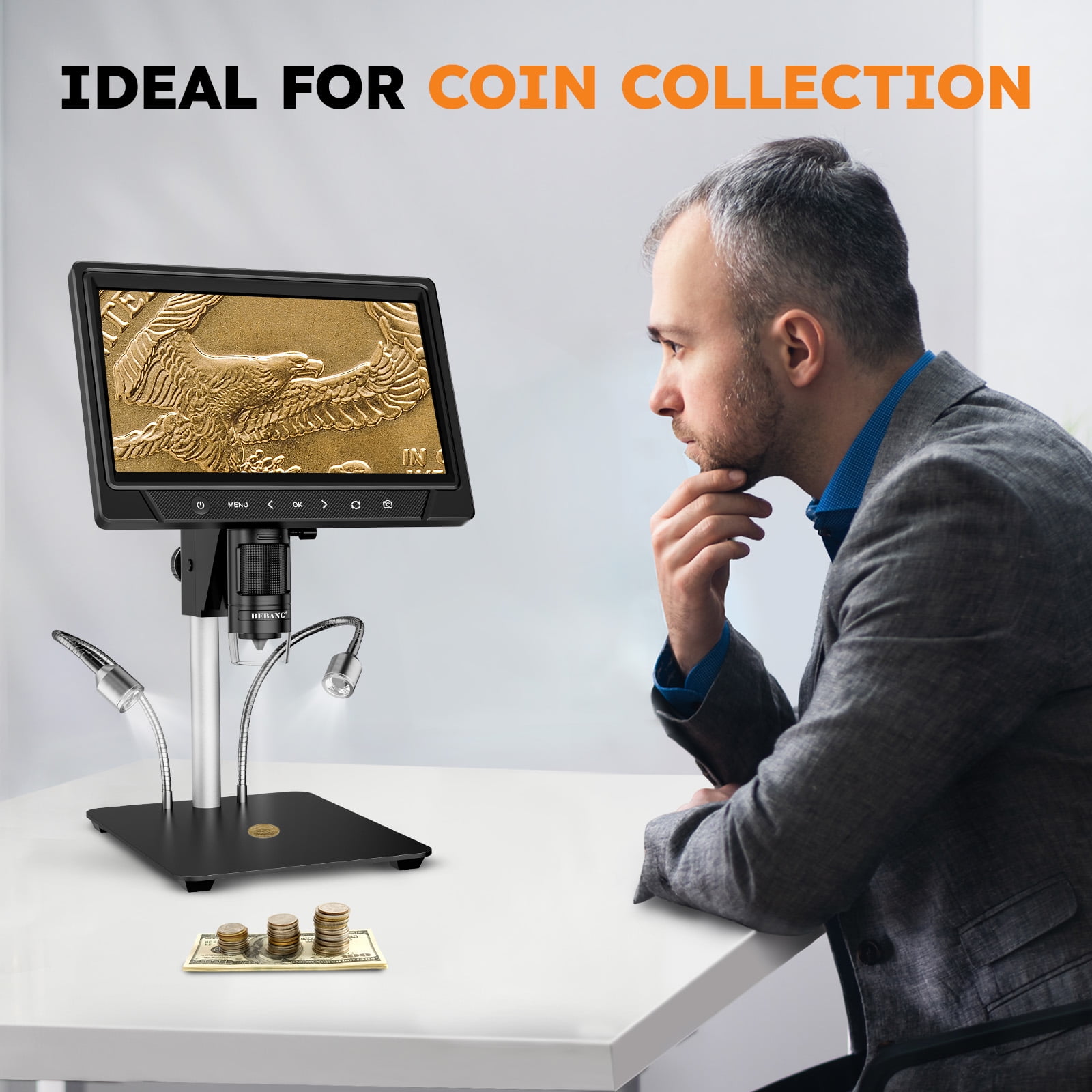 BEBANG 10.1-inch LCD Digital Microscope with 1080P HD Camera, 12MP Sensor, and 32GB SD Card for Electronics Repair and Coin Inspection y511c