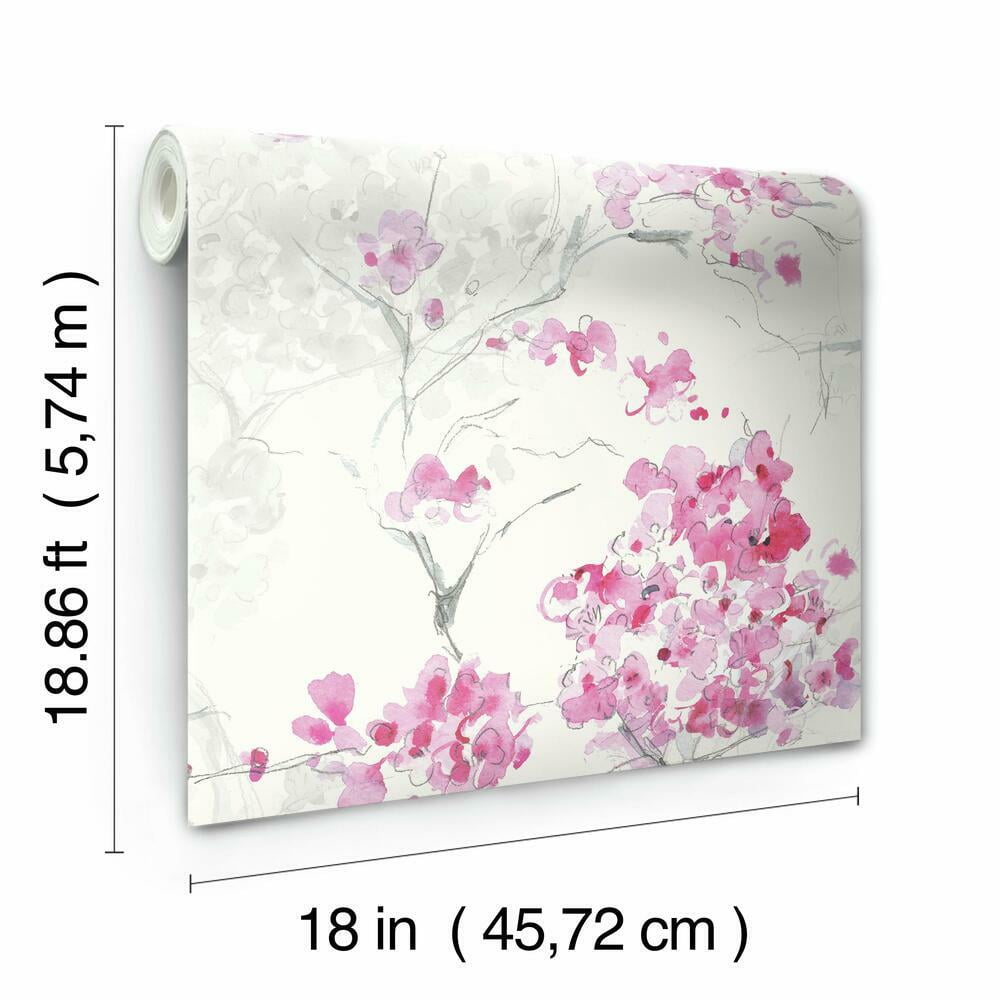 RoomMates Spring Cherry Blossoms Peel and Stick Wallpaper (Blue, 18 in x 18.86 ft) hohn8