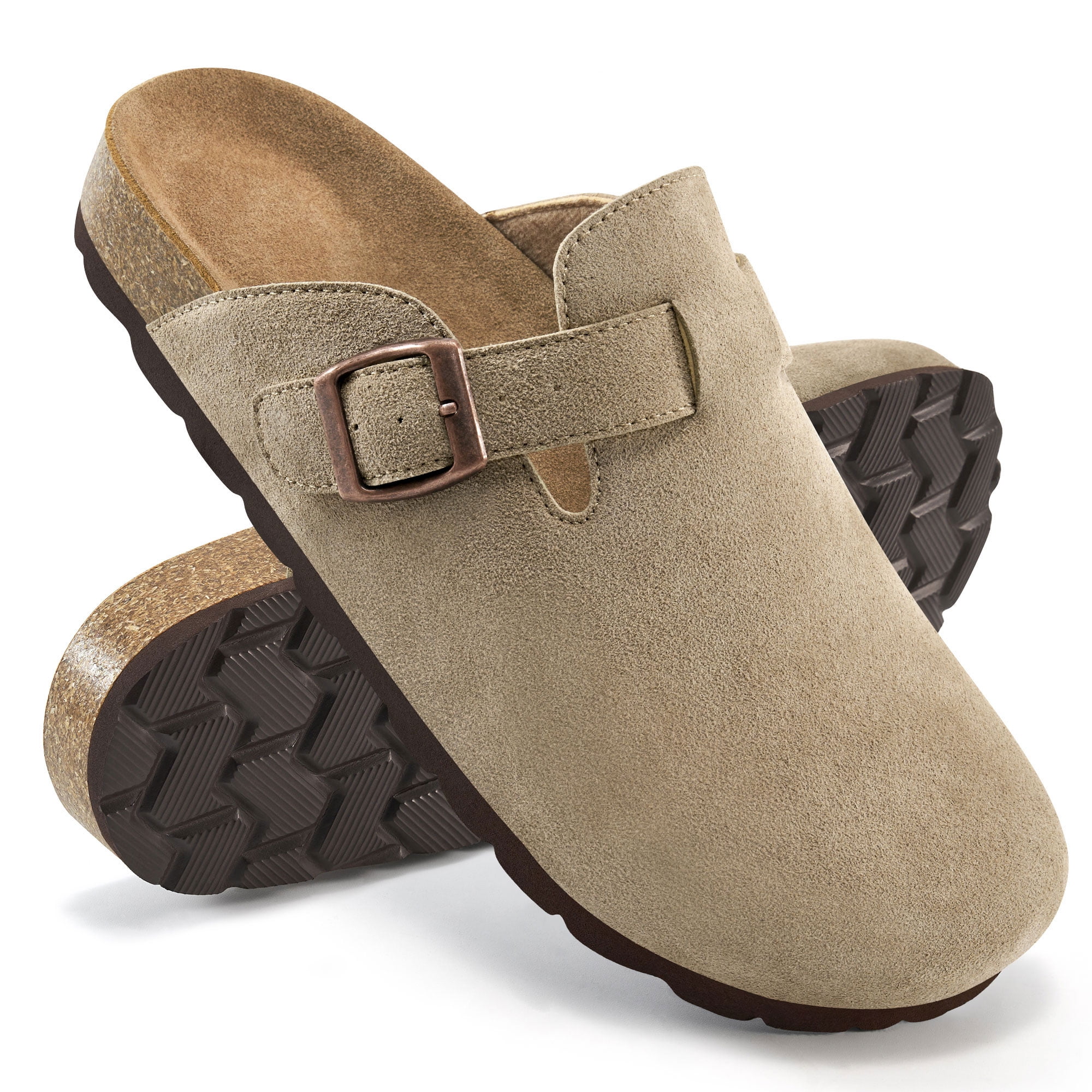 Ecetana Women's Suede Clogs & Mules Slip On Leather Sandals with Arch Support (Grey, 8 US) jijb9