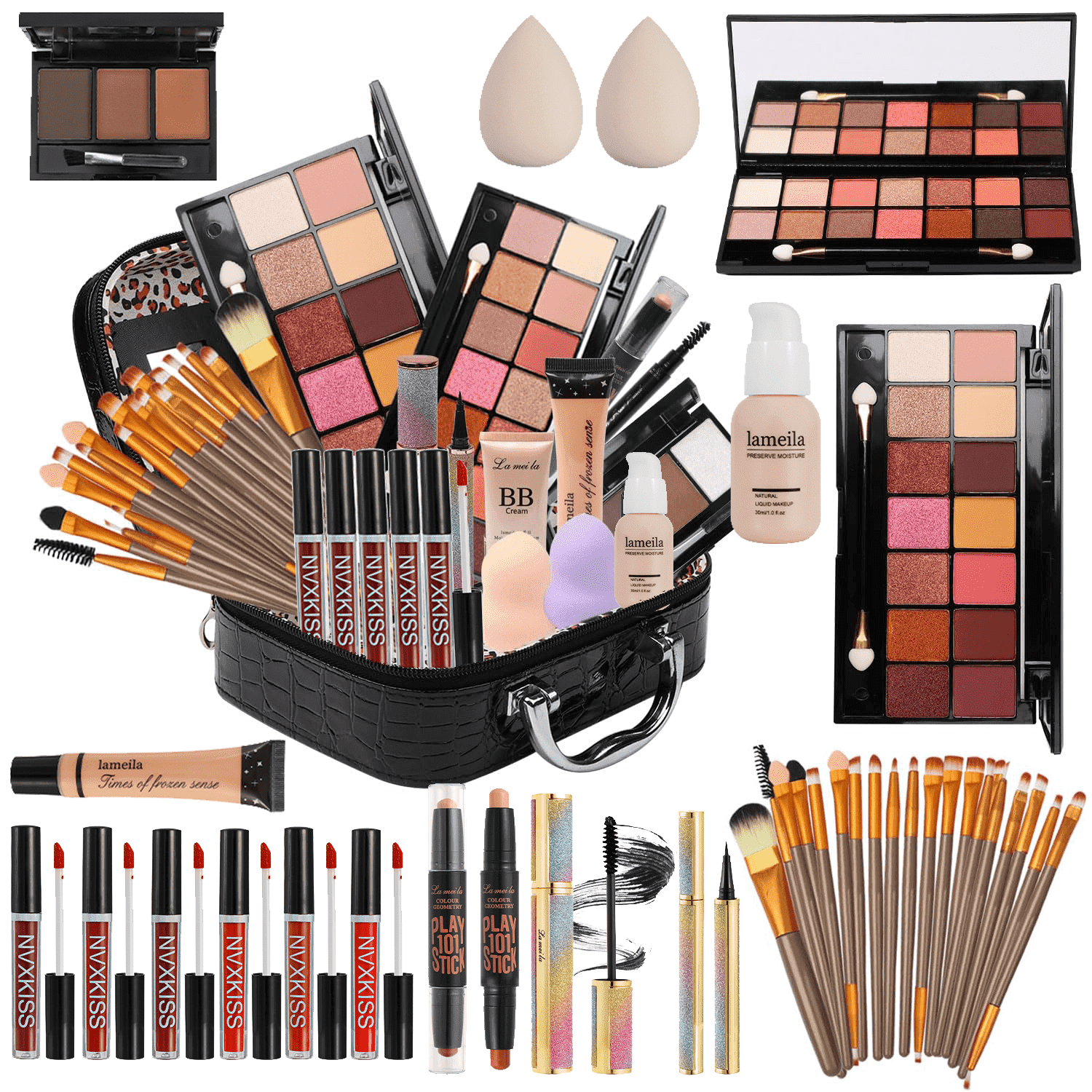 AOLIKOKO All-in-One Makeup Kit Professional Cosmetic Set with Storage Bag (Multi-Color, 40-Piece Set) 6sq12