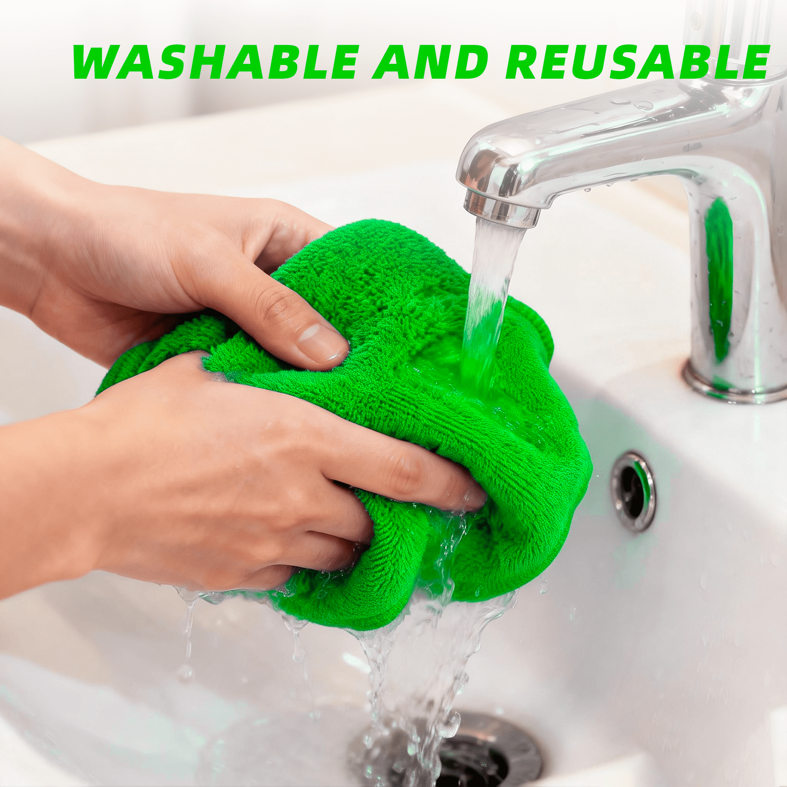 Swartisfad Windshield Cleaning Tool with Extendable Handle and 3 Microfiber Pads (Green, 1 Kit) p7a74