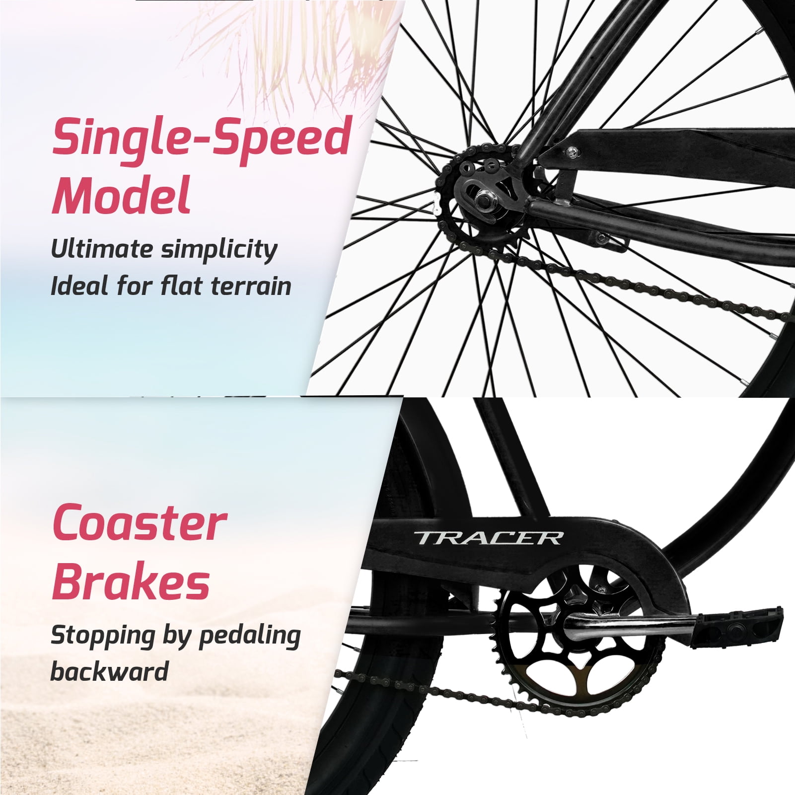 Tracer Avera Beach Cruiser Bike (Matte Black, 26 in Wheel) mztxb