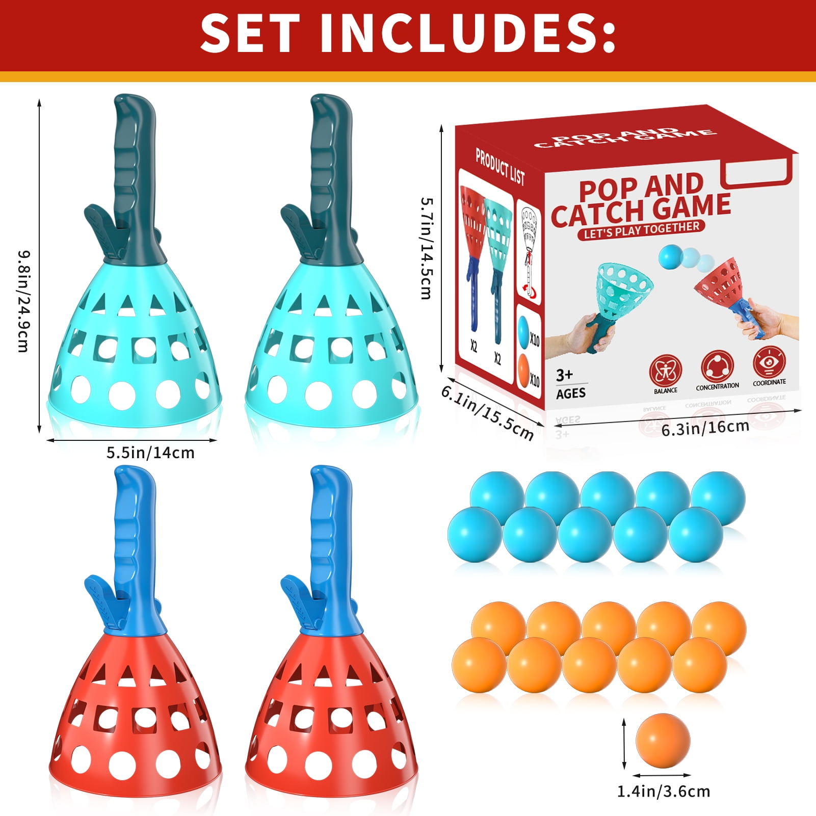Lucky Doug Pop and Catch Ball Game Set for Kids Outdoor Sports Activity (Blue, 4 Launchers and 20 Balls) 2durl