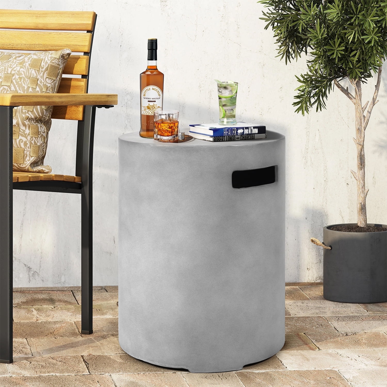 ReeQuo Propane Tank Cover Table Round Concrete Hideaway for 20 lb Tank (Grey, 16 in x 16 in x 20 in) 6p9gx