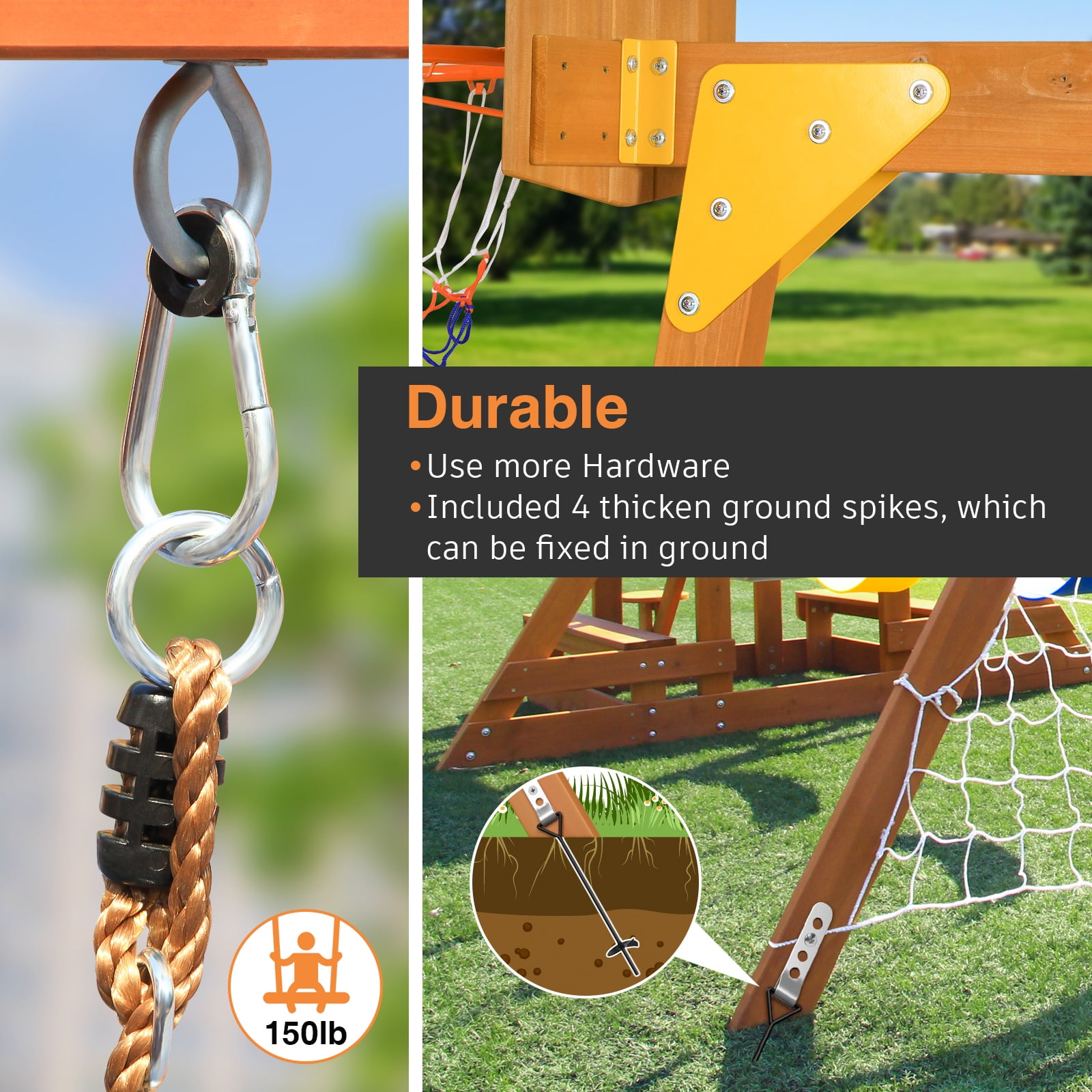 Suniboxi 6-in-1 Wooden Swing Set and Playground Activity Center (Yellow, 26 ft x 20 ft) jx2t3