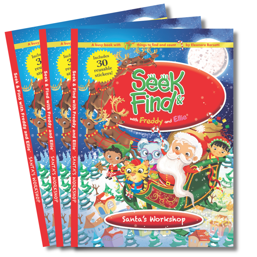 Seek & Find with Freddy and Ellie Santa's Workshop Activity Book Set (3 Count, 32 Pages Each) rnhka