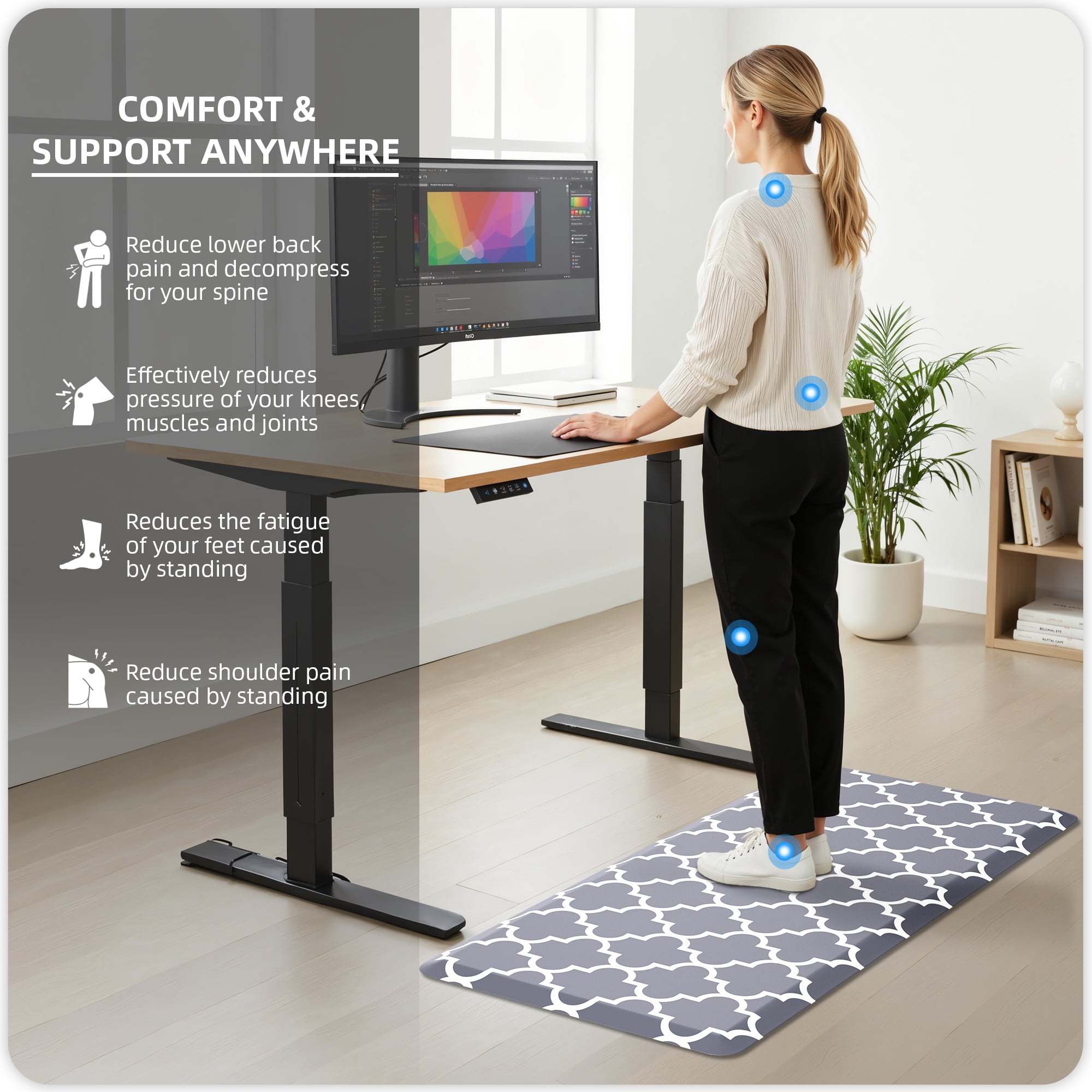 Galmaxs7 Anti-Fatigue Kitchen Mat Non-Slip Waterproof Standing Floor Rug (Gray, 17 in x 28 in) 926ki