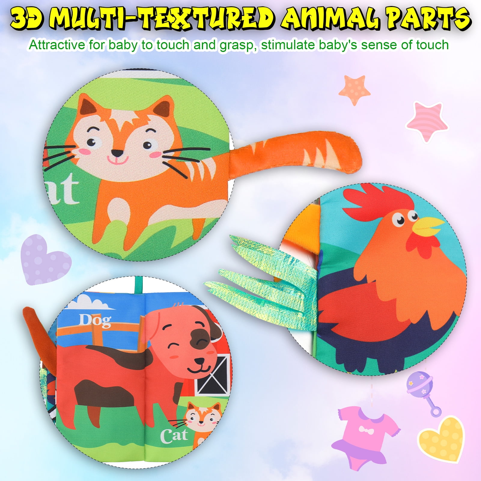 sixwipe Soft Cloth Baby Books Sensory Activity Set with Teething Ring (Multicolor, 2 Pack) uovme