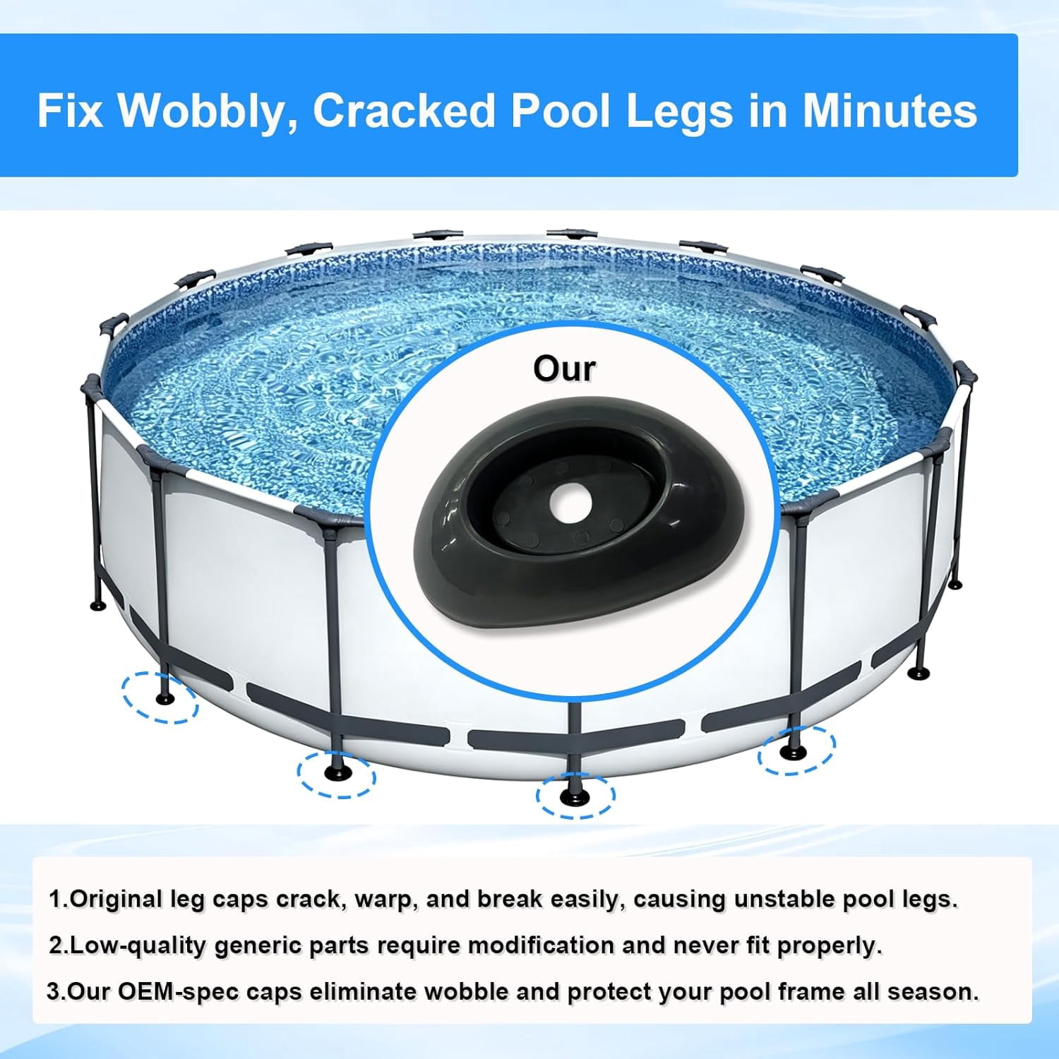 DADAMAII Pool Leg Cap Replacement for Bestway Steel Pro MAX & Power Steel Frame Pools (Black, 2 Pack) 88jrr