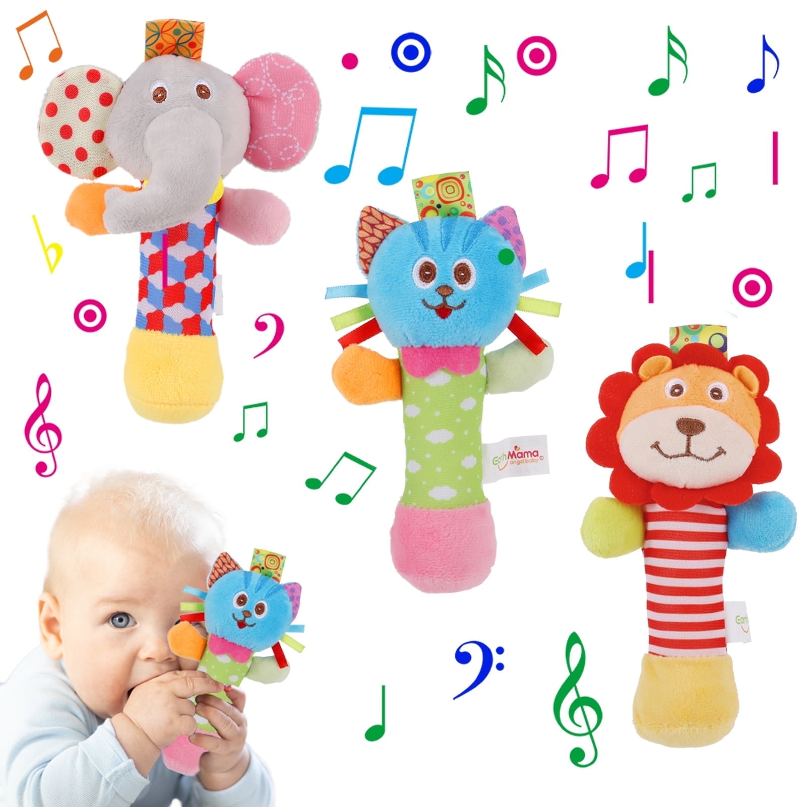 Kaboer Plush Animal Sensory Rattle Toy Set (3 Pack) h5g8u