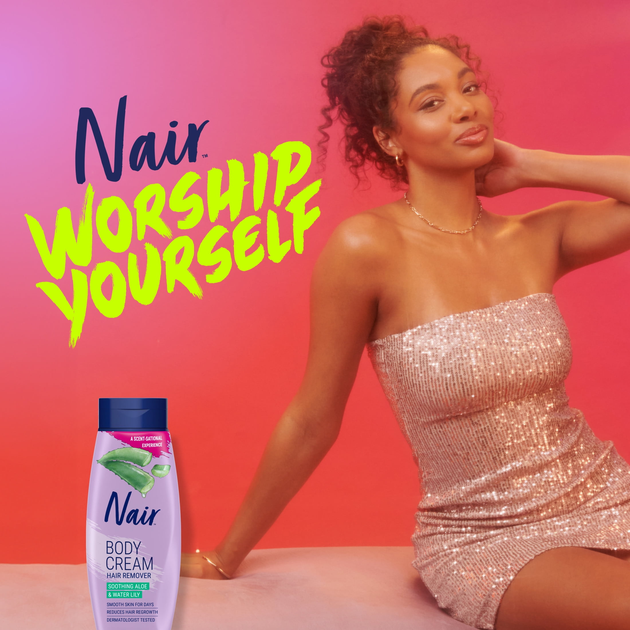 Nair Body Cream Hair Remover, Depilatory Lotion for Smooth Skin, Soothing Aloe and Water Lily (7.9 oz) nsikq