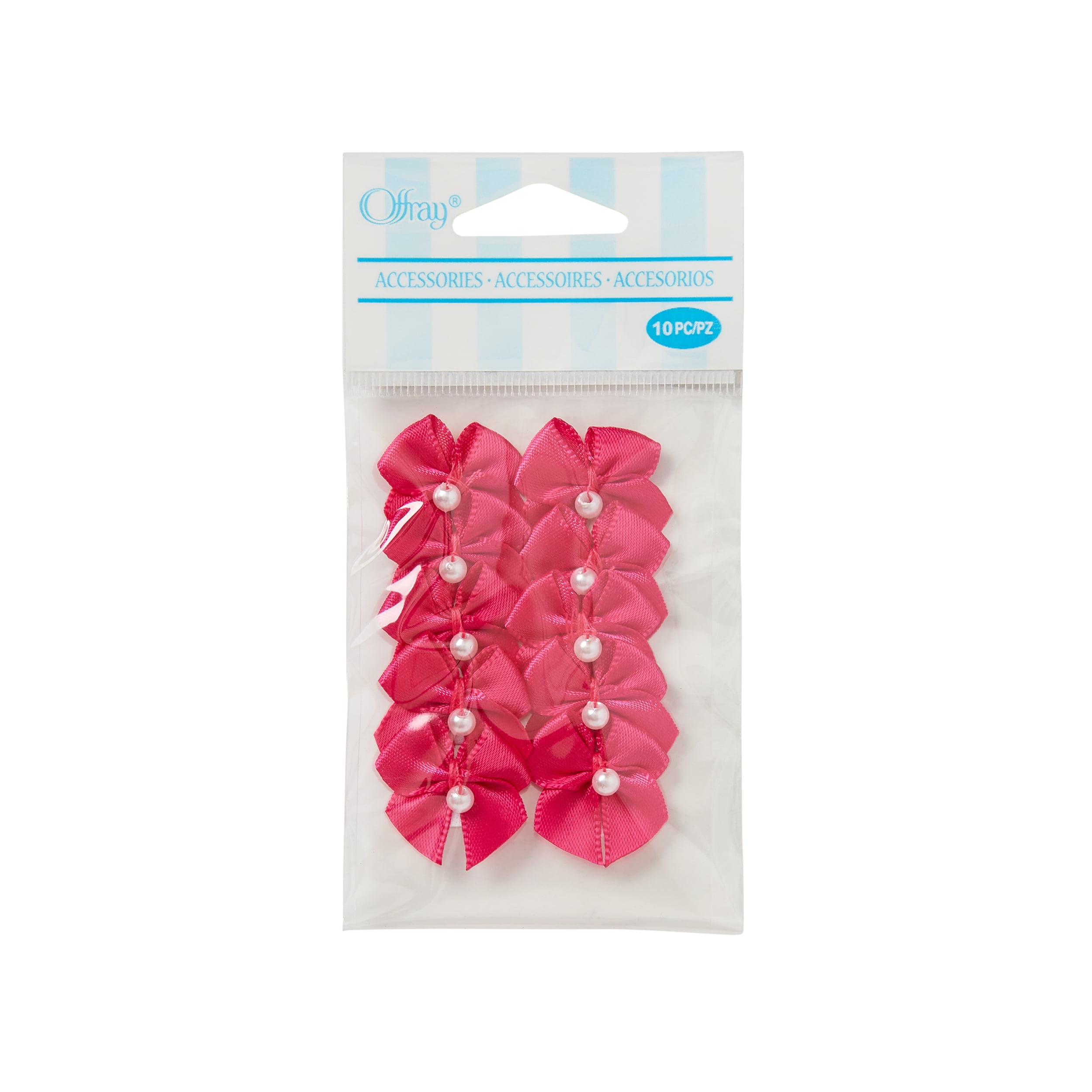 Offray 2-Loop Bow with Pearl Accessory for Crafts and Hair Clips (Hot Pink, 0.625 in, 40 count) bwxi2