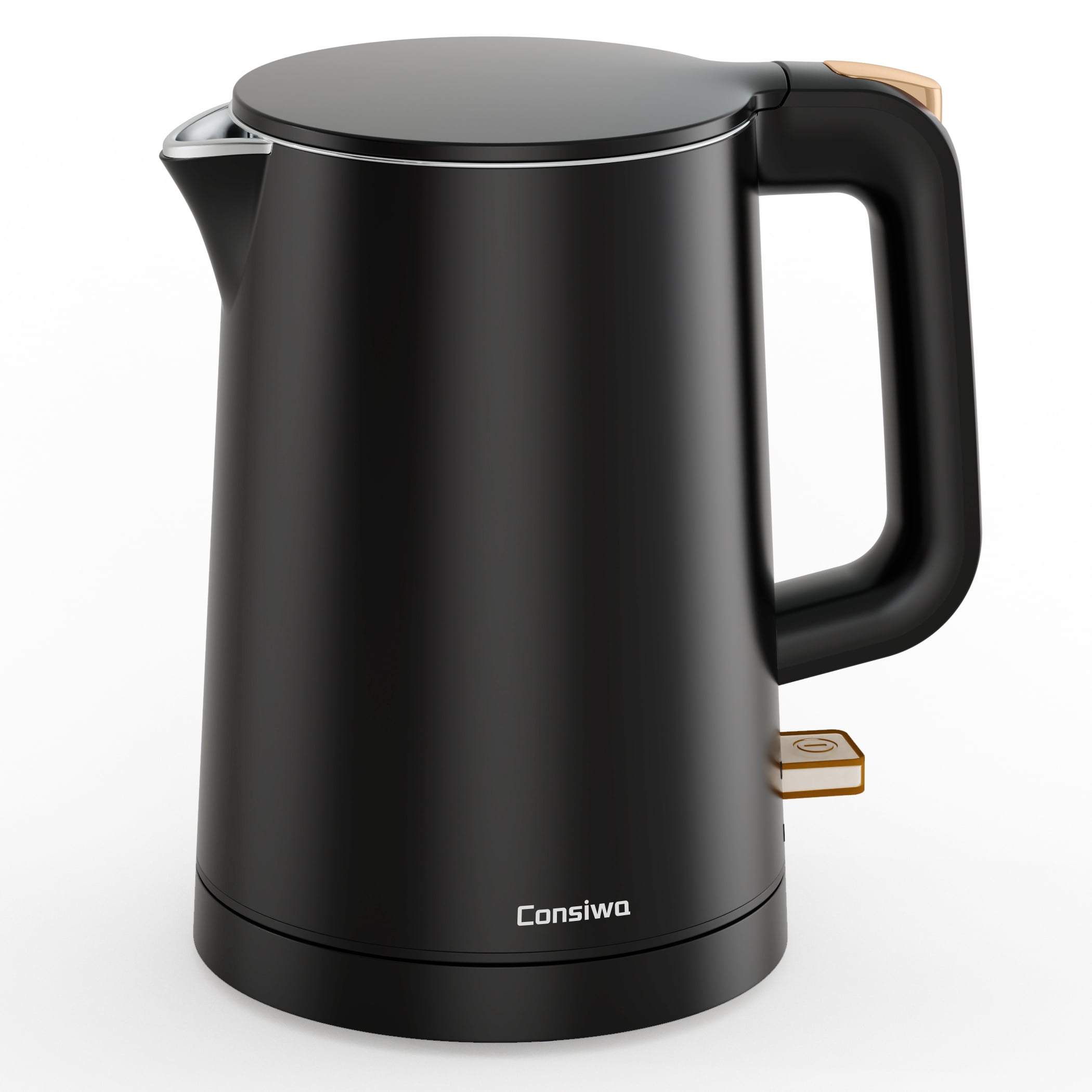 Consiwa Electric Kettle, Double Wall Stainless Steel Water Boiler, Quick Boil Mini Tea Pot with Auto Shut Off (Black, 27 fl oz) vw2d3