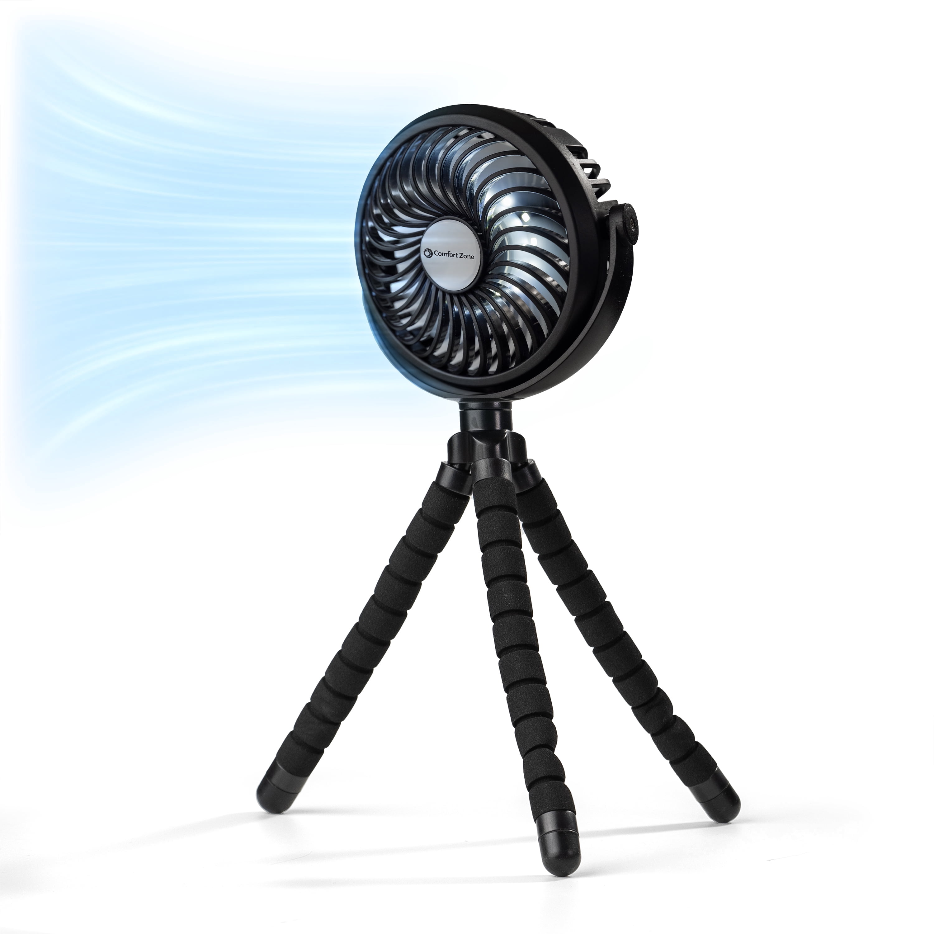 Comfort Zone 4 in Tri-Pod Stroller Fan, Portable Rechargeable Mini Fan with Flexible Legs (Black, 9 in Height) waimv