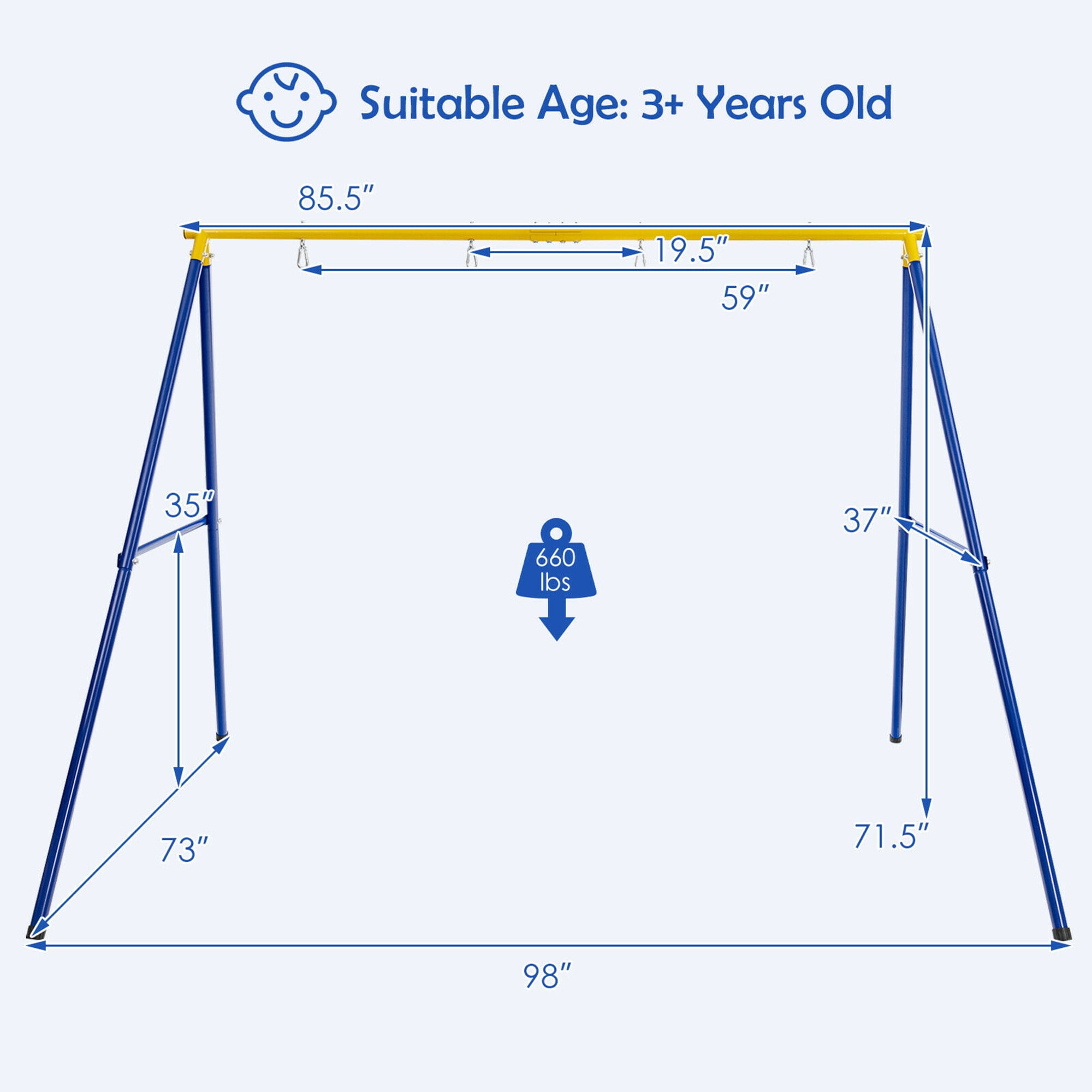 Gymax Heavy-Duty Metal Swing Frame Stand for Kids and Adults (Yellow, 660 lb Capacity) t2alr