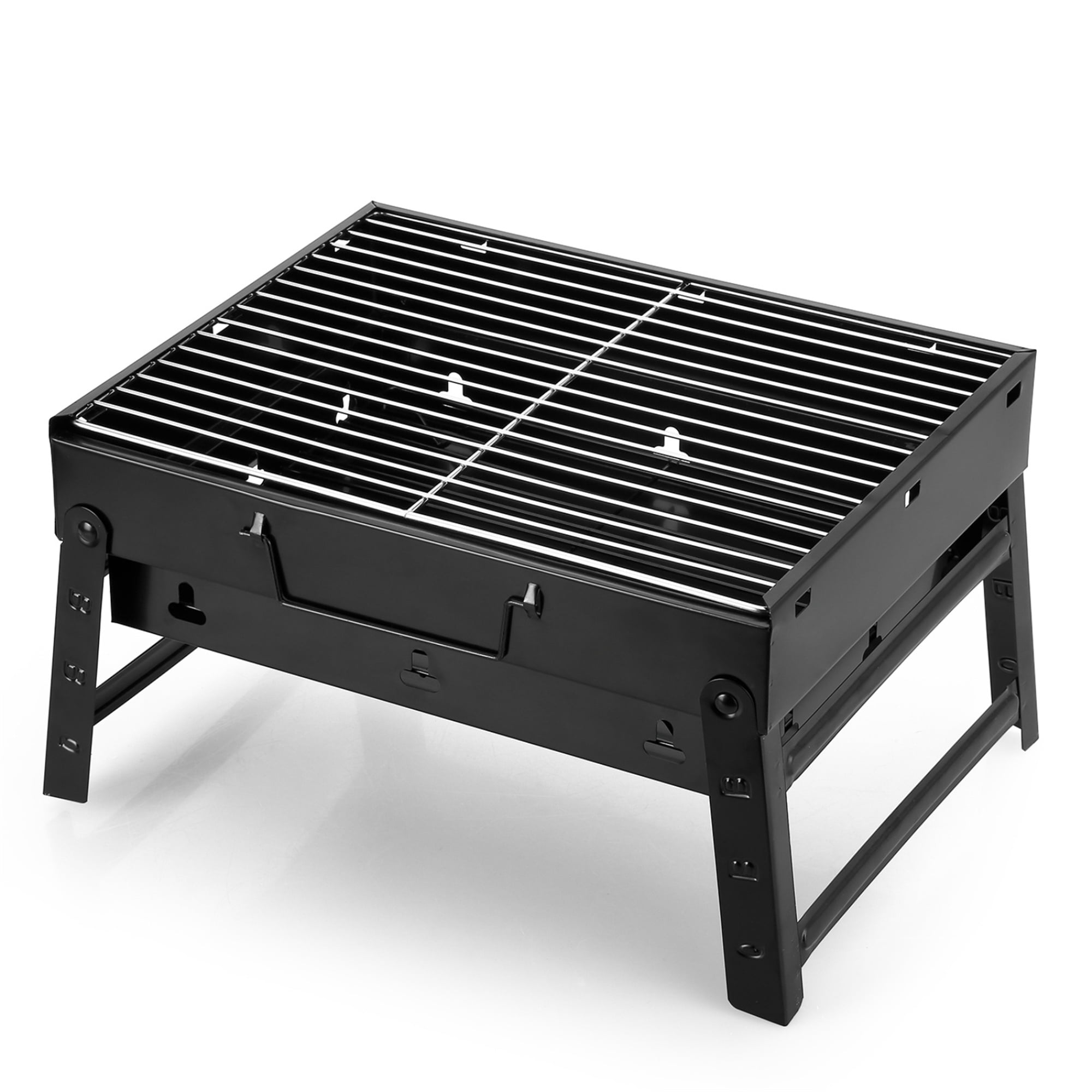 Vowella Portable Folding Charcoal Grill, Compact Stainless Steel Barbecue Set for Camping and Picnics (Black, 17 in x 11 in x 11 in) xr9g8