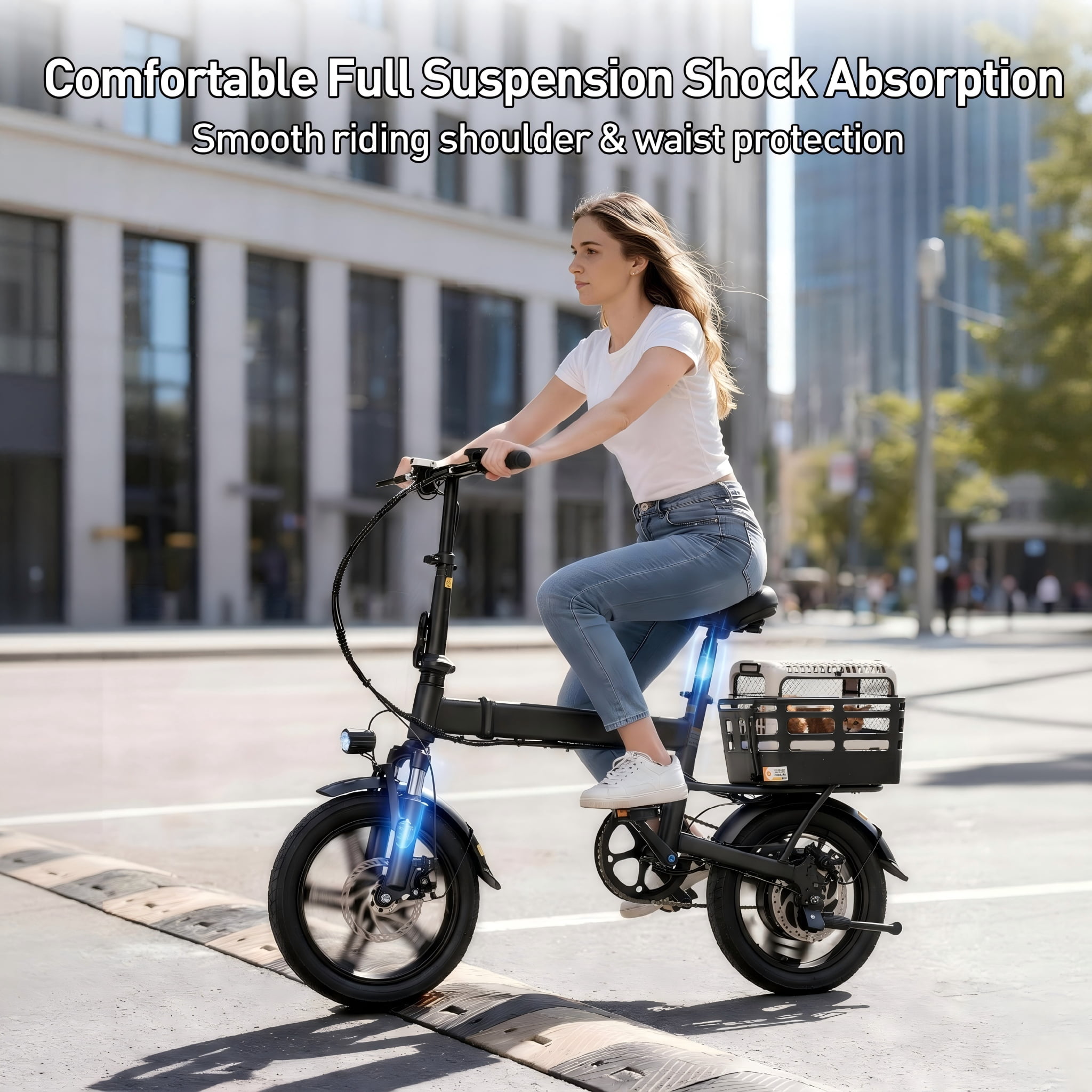 XKJQTA Electric Bike for Adults, 500W Folding E-Bike with Removable Battery, Commuter Bicycle (14 in) vzu93