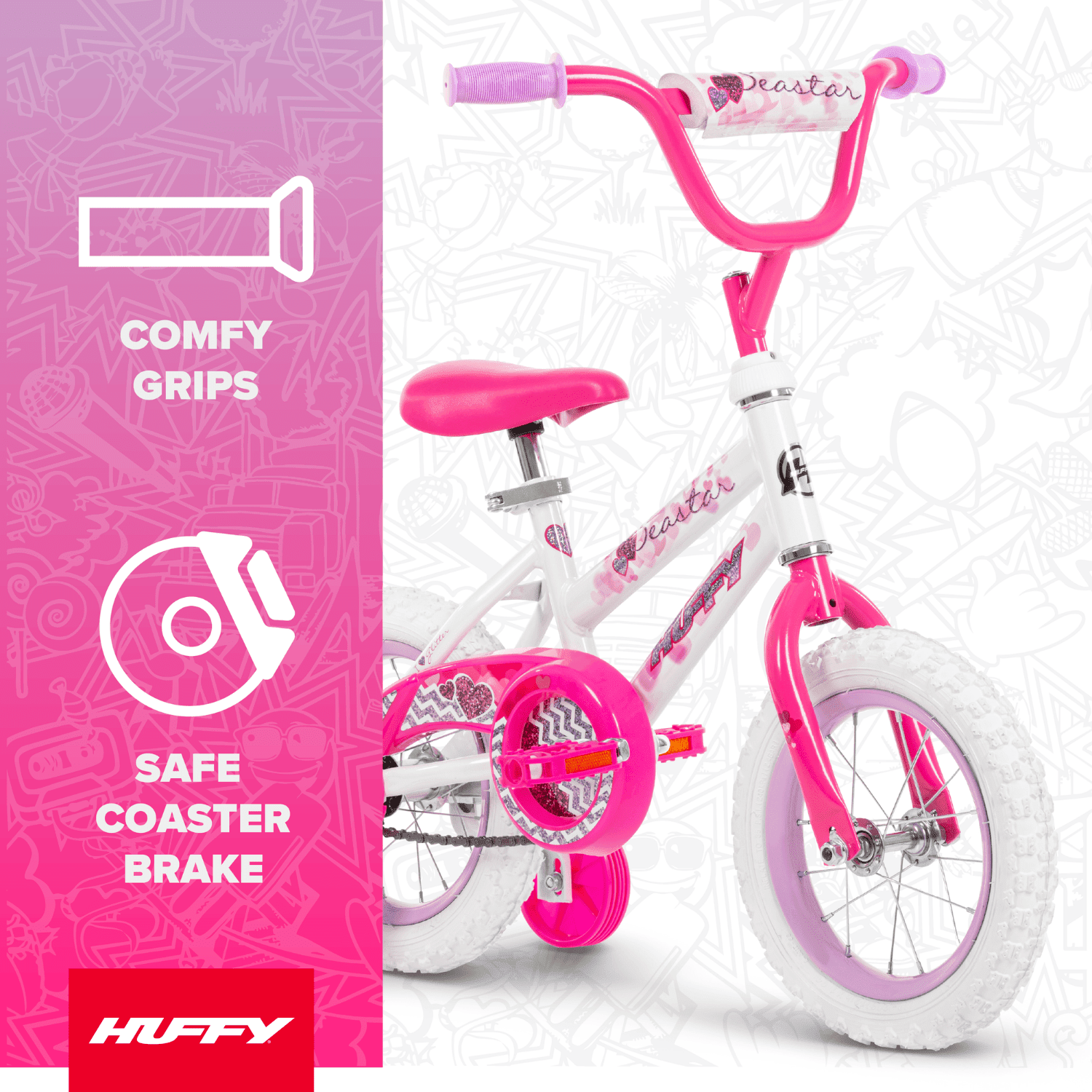 Huffy Sea Star Kids' Bike, Durable Training Wheels, Easy Assembly (Pink, 12 in) wsp7b