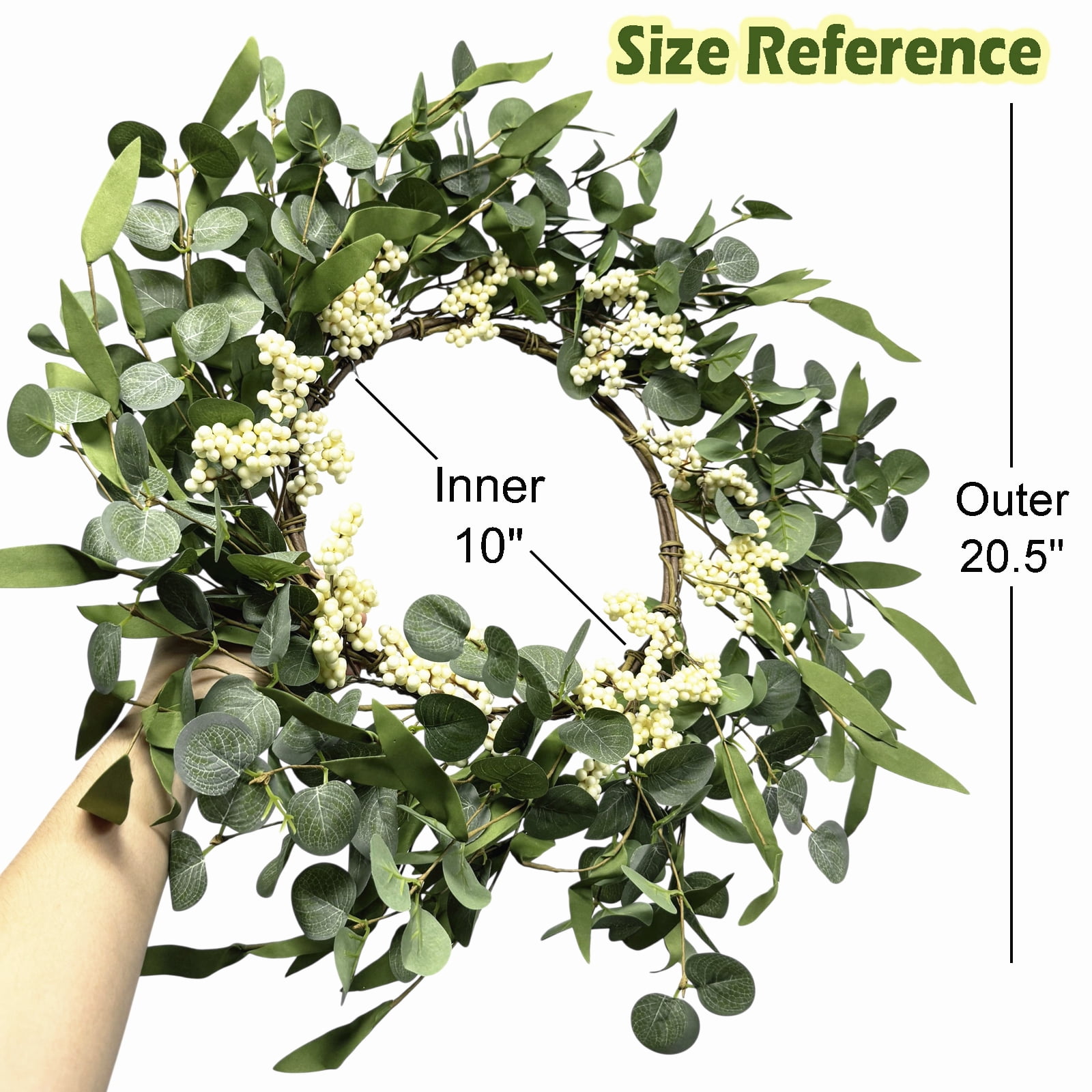 Tetou Artificial Eucalyptus Wreath for Front Door, Farmhouse Seasonal Wall Decor (Green, 20.5 in) 3dp2b