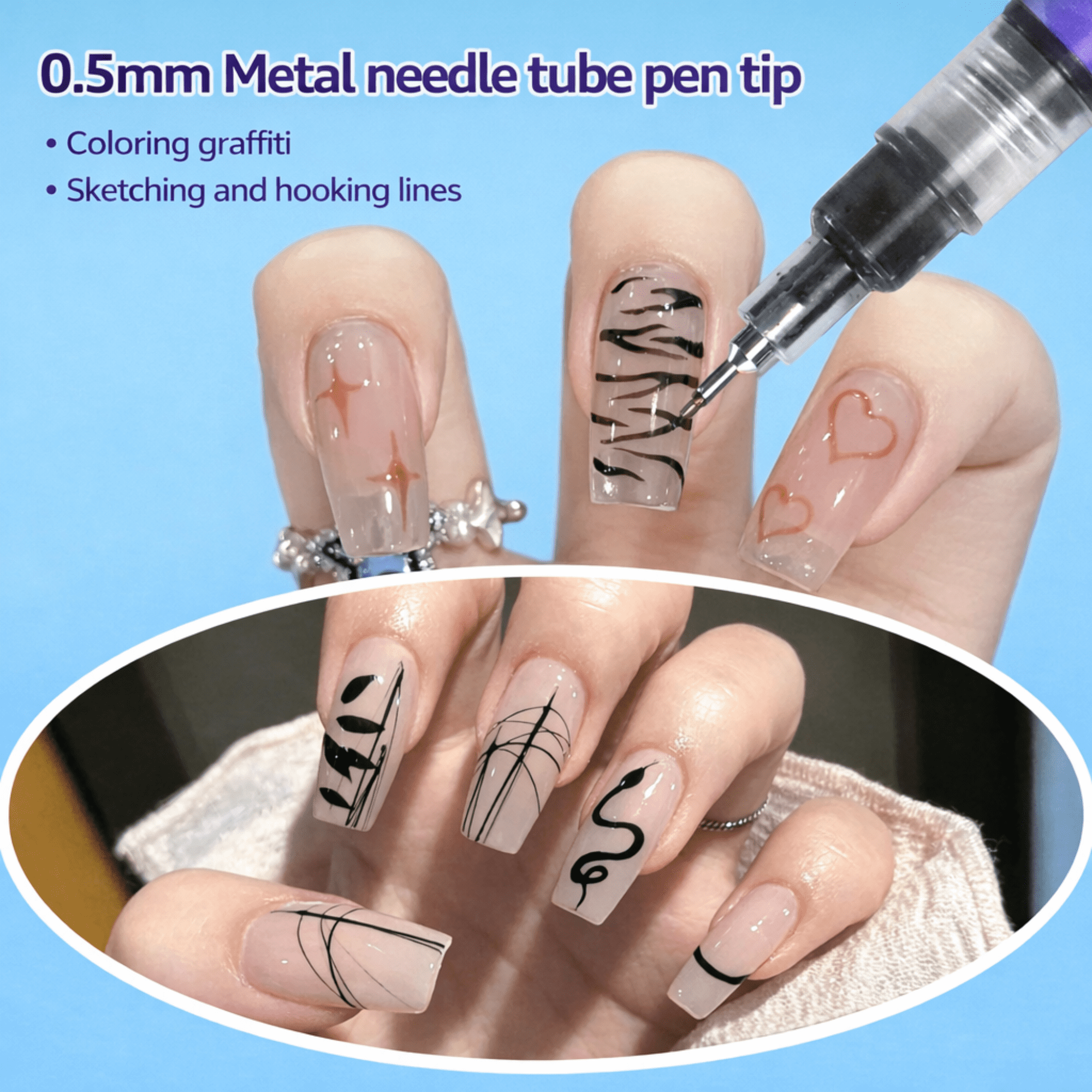 Herbiar 3D Nail Art Pen Set (12 Colors, 0.5mm Fine Tip) Waterproof DIY Manicure Design Markers k734u