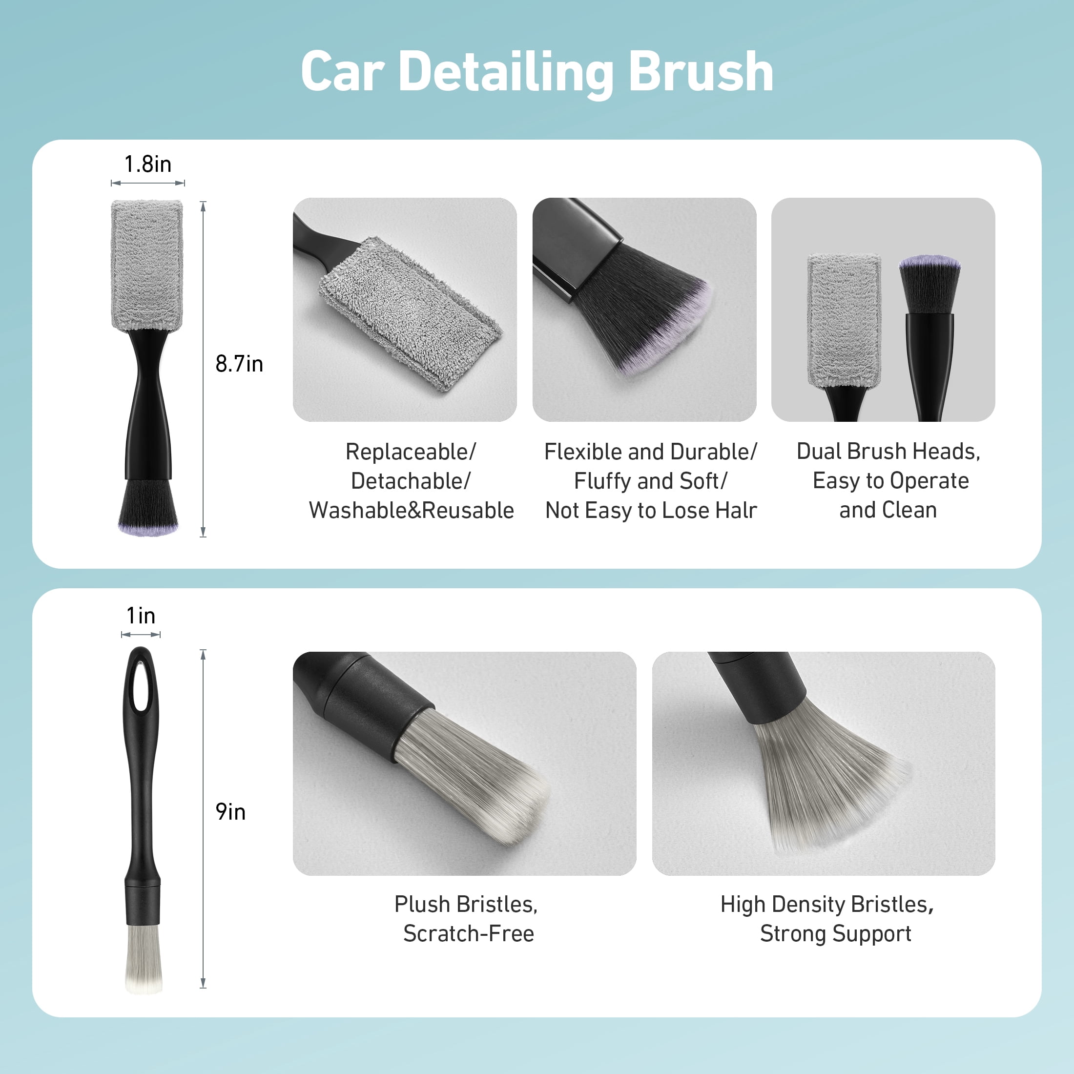 AstroAI Car Wash Kit and Detailing Brush Set (Blue, 9-Piece) 5b1nn