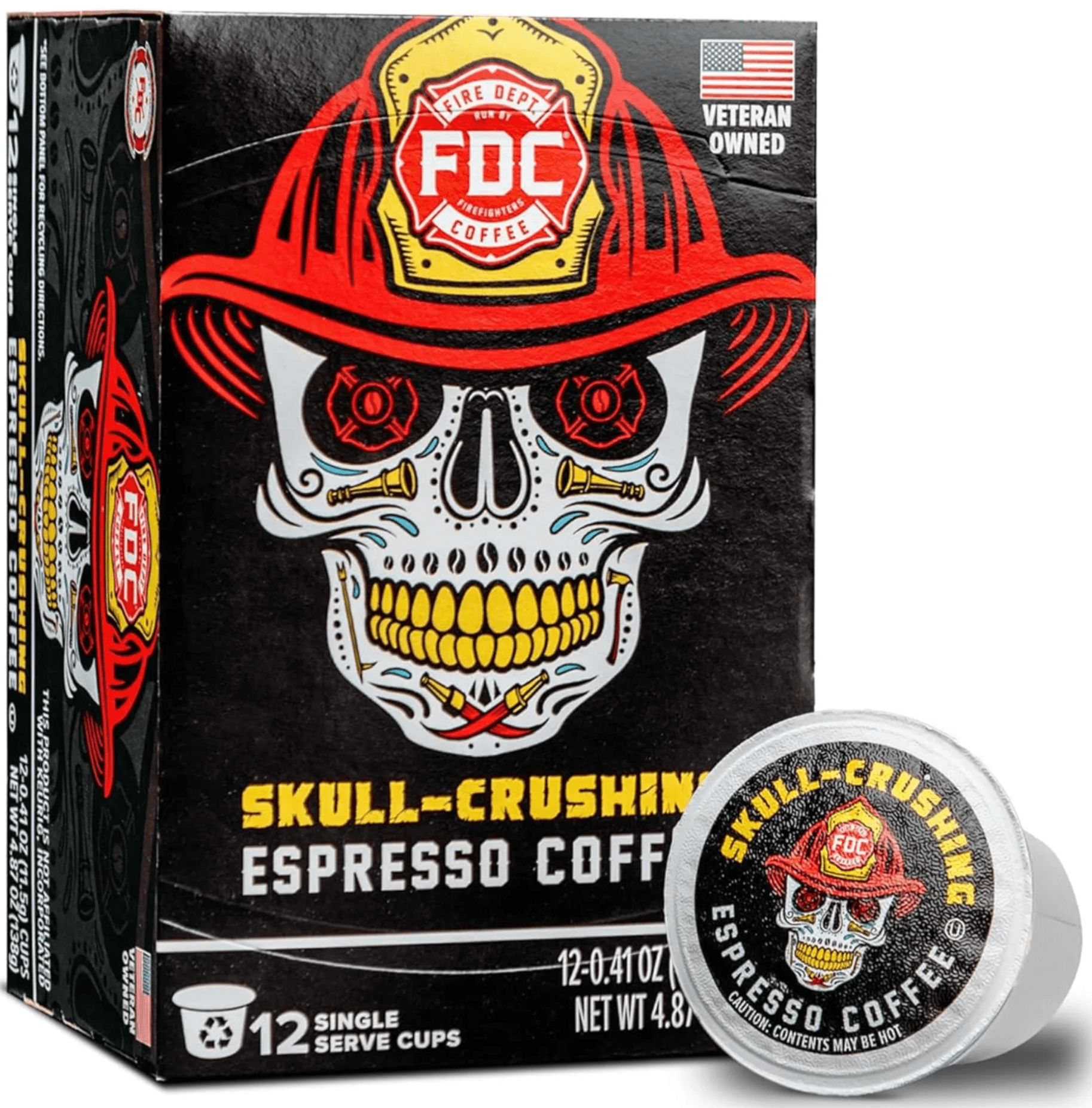 Fire Department Coffee Skull-Crushing Espresso Dark Roast Coffee Pods (12 Pack) hzezm