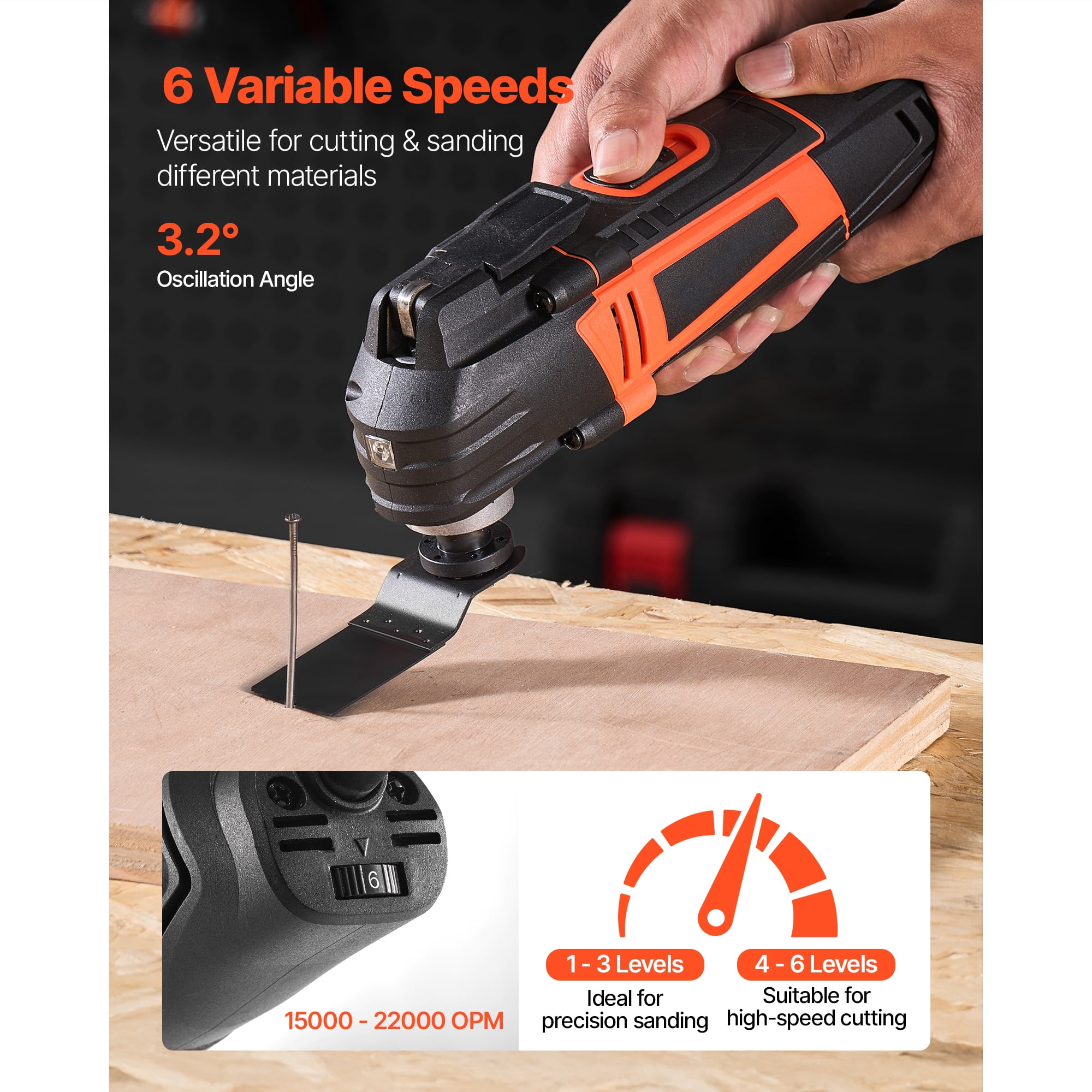 KFFKFF Corded Oscillating Multi-Tool, 3-Amp Variable Speed Power Tool with 13-Piece Accessory Set (Black, 13-Piece) cn0bj