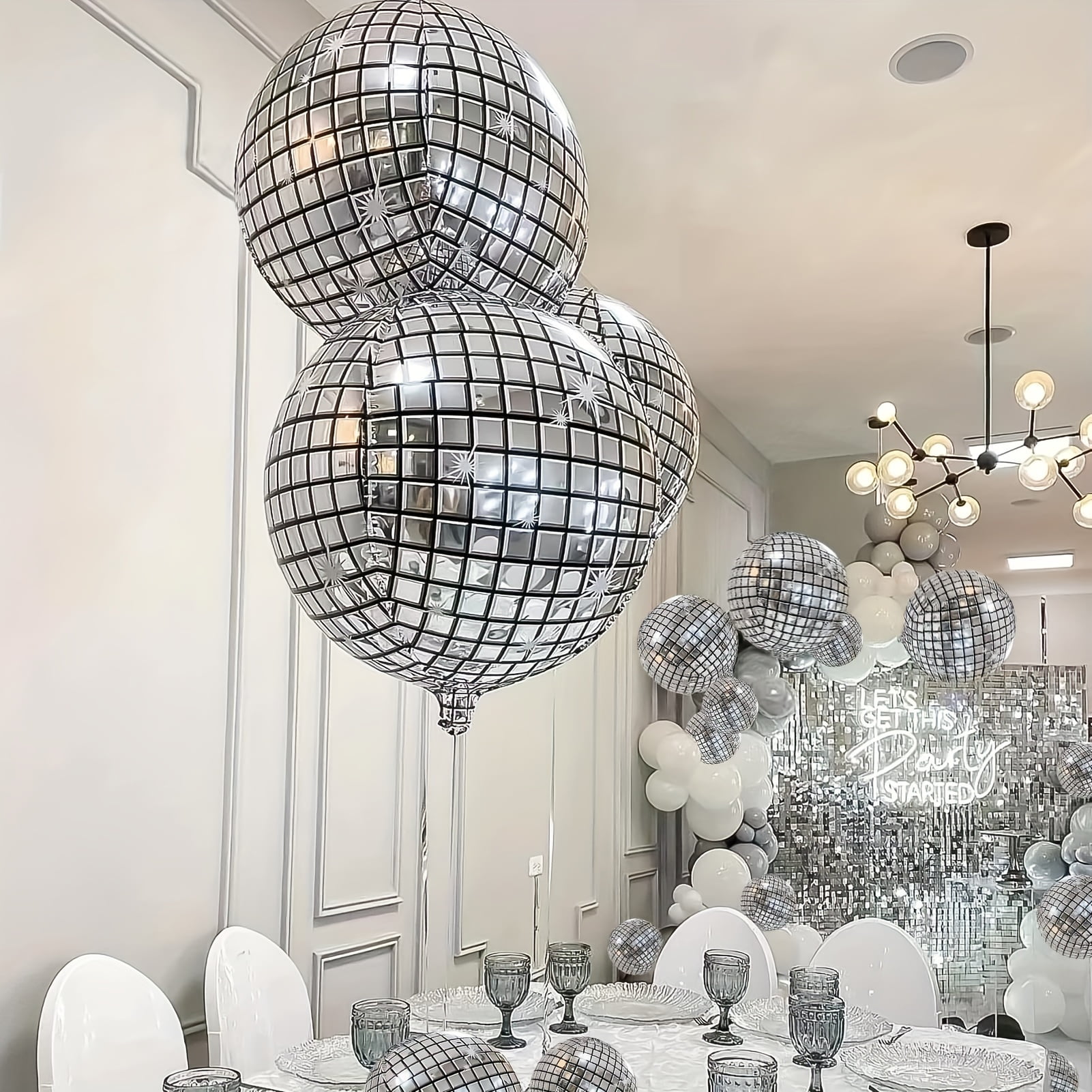 Beyondtrade 4D Metal Silver Disco Themed Party Balloons Set (20 Pieces, 10 in to 32 in) ymxz9