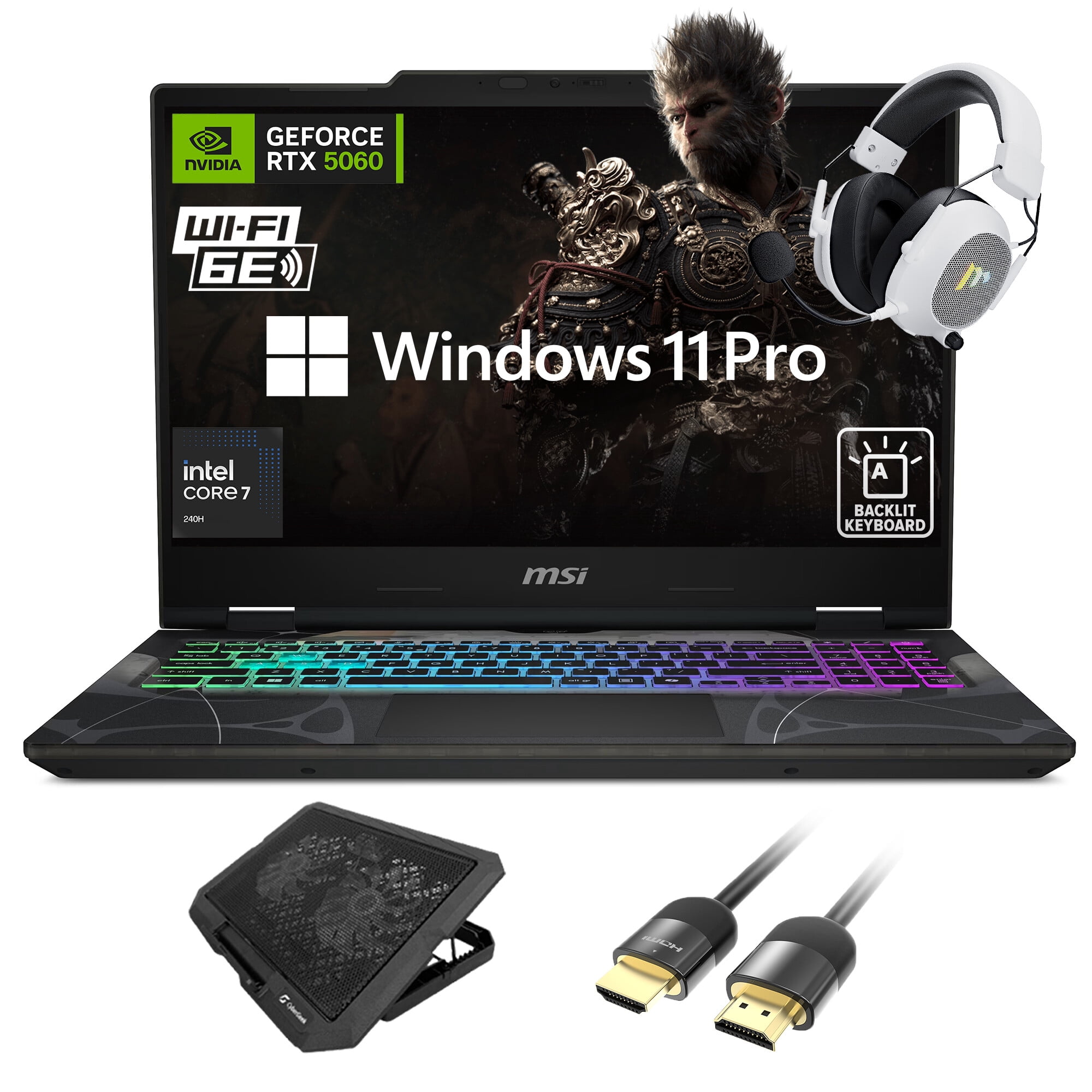 MSI Cyborg 15.6 in FHD 144Hz Gaming Laptop (Intel Core 7 240H, RTX 5060, 16GB RAM, 1TB SSD, Windows 11 Pro, Black) eru67