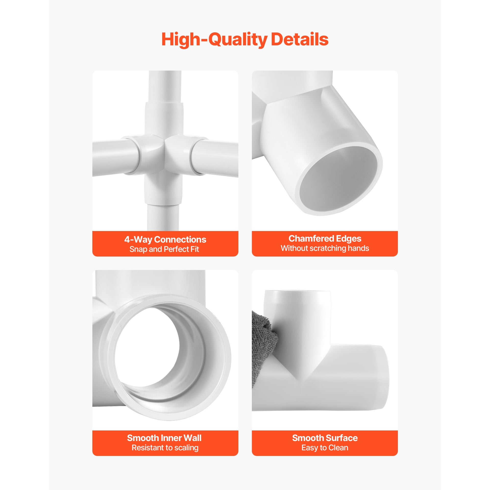 KFFKFF 4-Way PVC Pipe Connectors for 1-Inch Pipe, Heavy-Duty Elbow Fittings for DIY Projects (White, 10-Pack) fk6xa