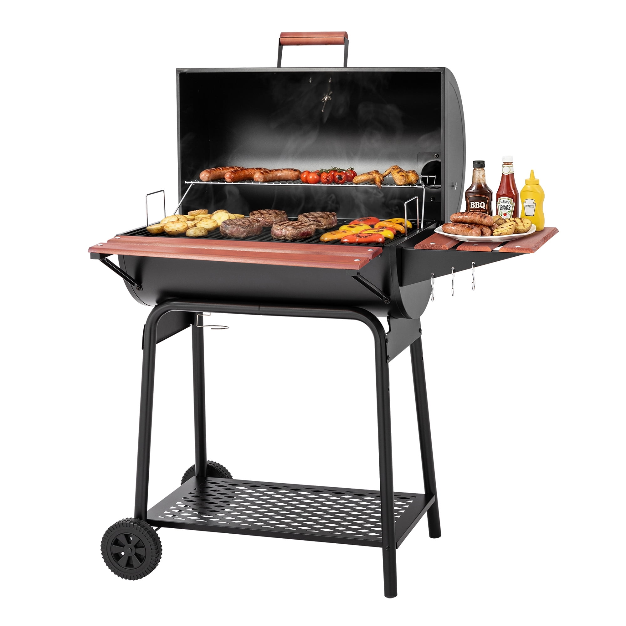 Royal Gourmet CC1830V 30 in Barrel Charcoal Grill with Side and Front Tables (Black) kqitm