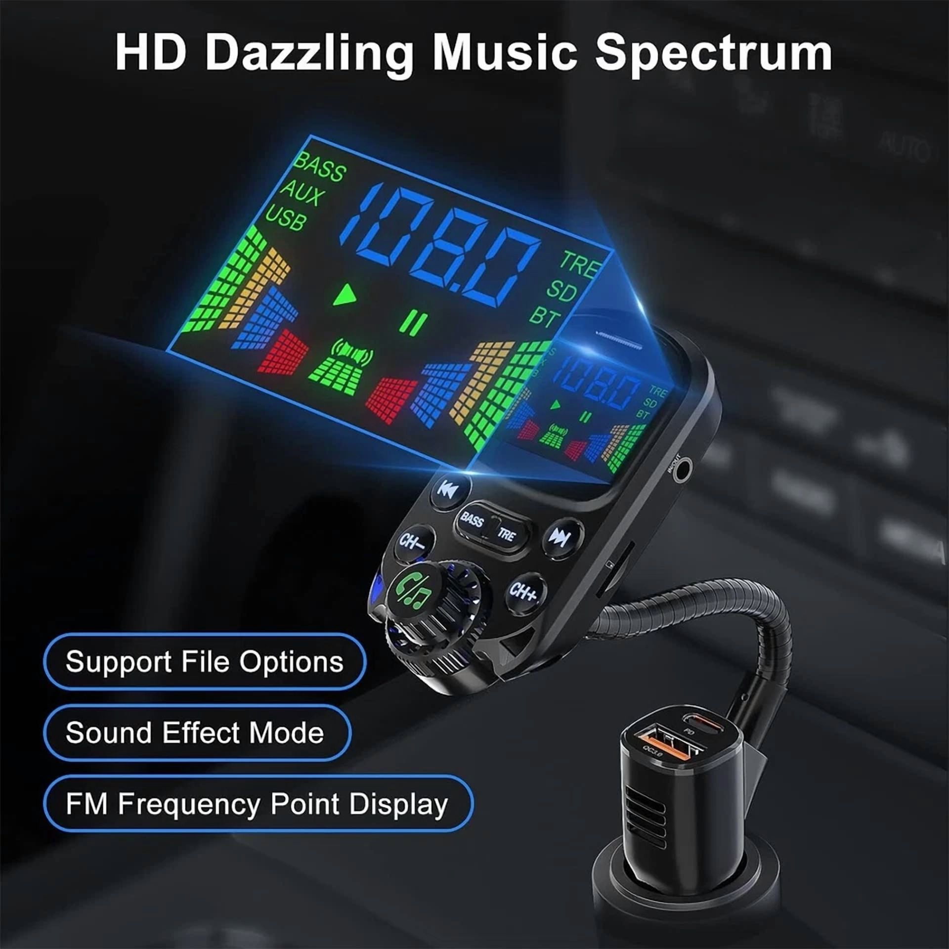 Rhea Car Bluetooth FM Transmitter Wireless Radio Adapter (3-Port Charger, Hands-Free Calling) 3y1td