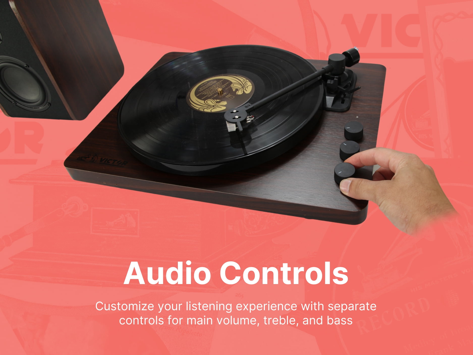 Victor Lincoln Record Player, 3-Speed Turntable with Bluetooth and Detached Stereo Speakers (Wood Finish) fbzf6