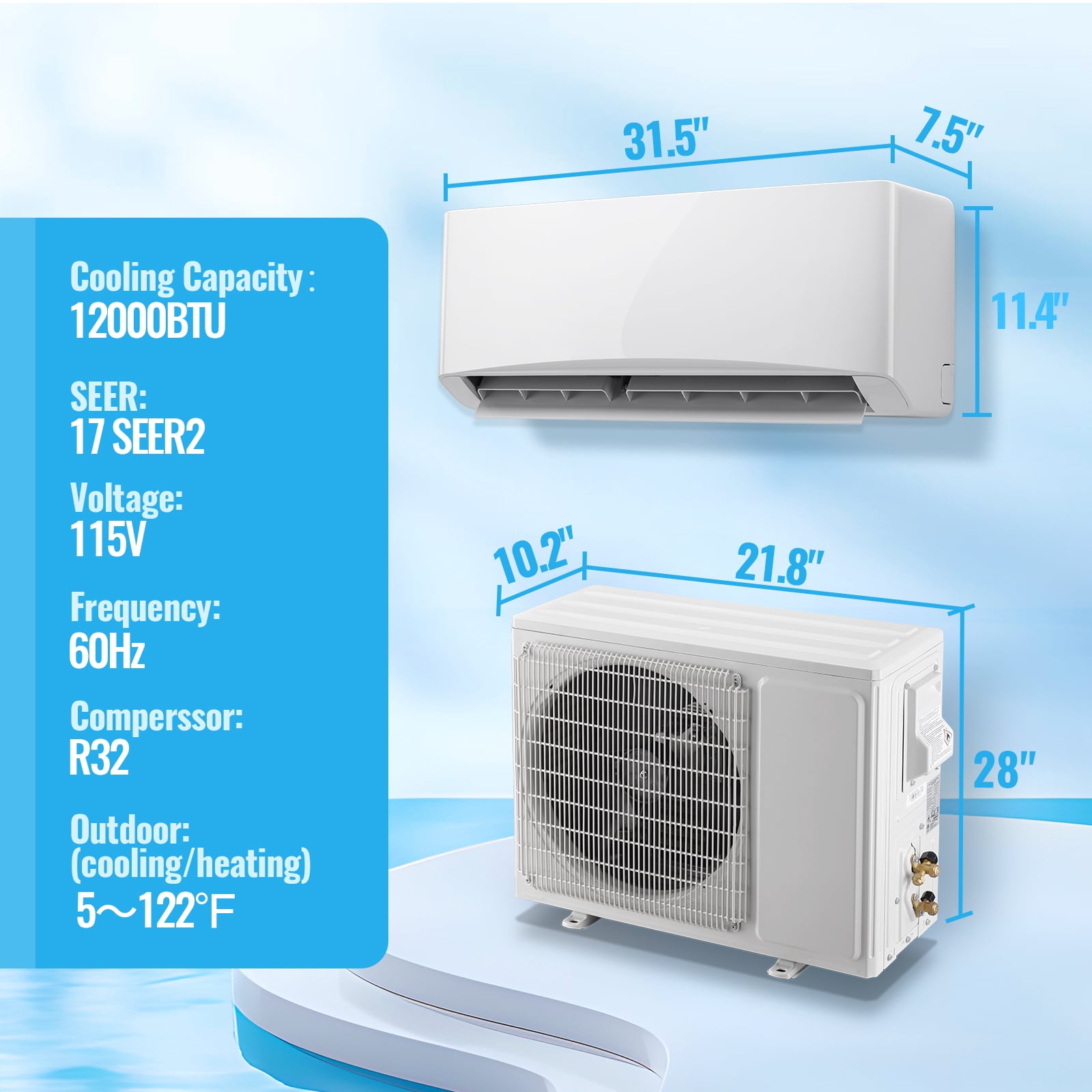 Tacool 12000 BTU Mini Split Air Conditioner and Heater with Heat Pump (White, 750 sq ft) ig752