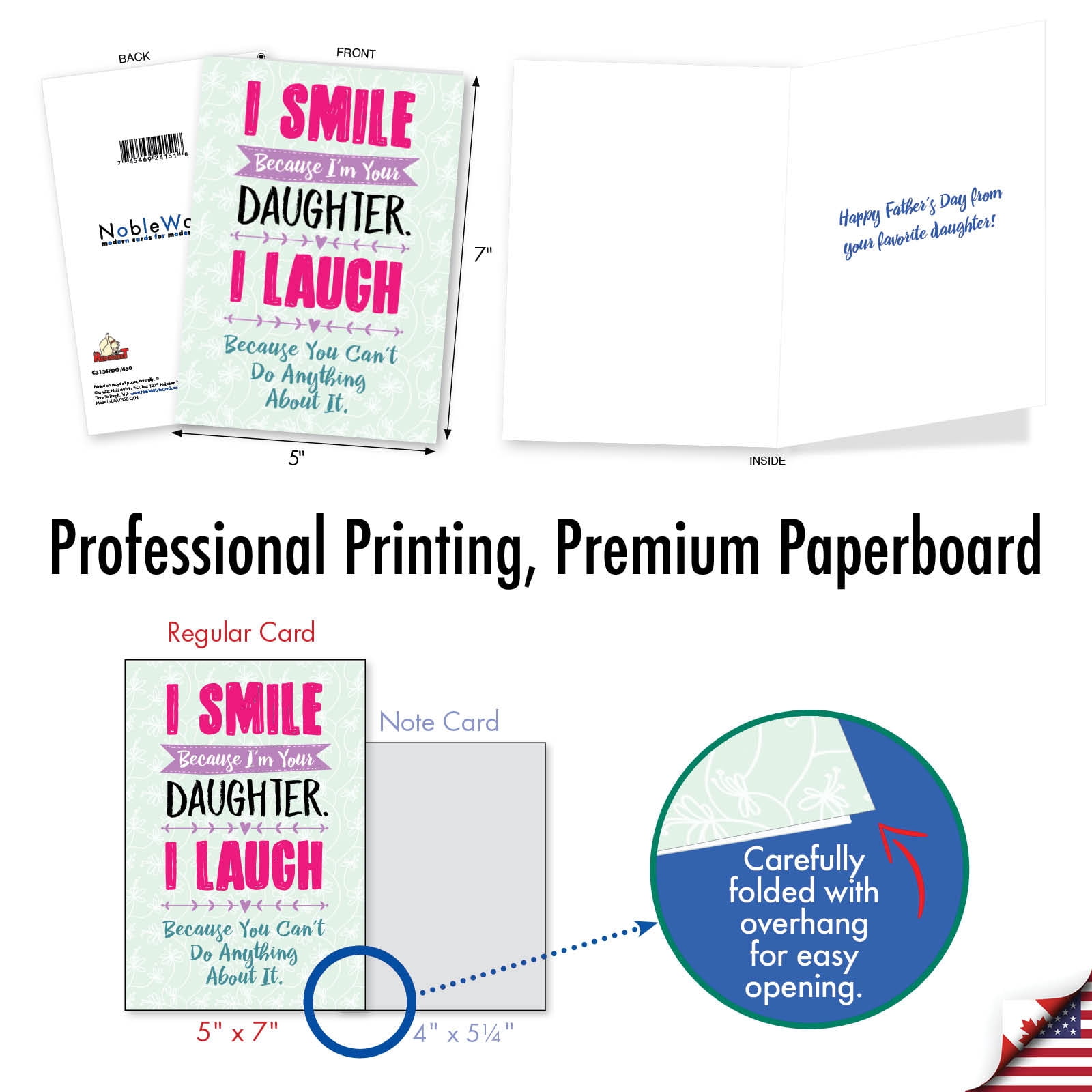 NobleWorks Funny Father's Day Greeting Card for Dad or Papa (Smiling Daughter Design, 5 in x 7 in) cf4jh