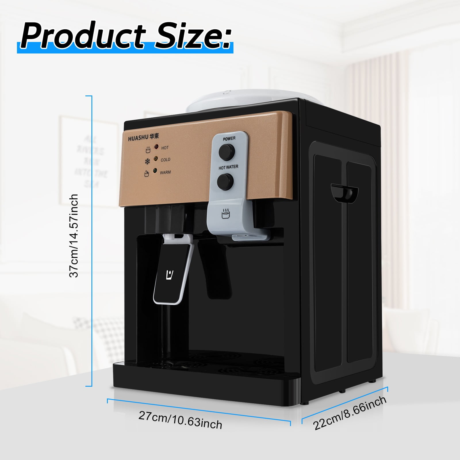 Generic Top Loading Countertop Water Dispenser with Hot and Cold Temperature Settings (Black, 1.2 to 5 Gallon Capacity) kk2rt