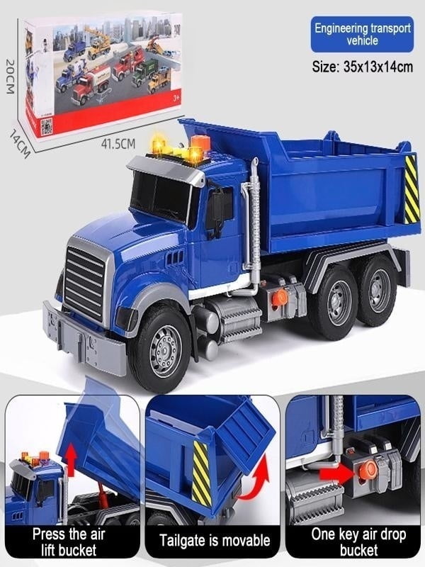 PLPPYFS Large Friction Powered Dump Truck Toy with Lights and Sounds (Blue, 15 in x 6.3 in x 5.1 in) 11xjs